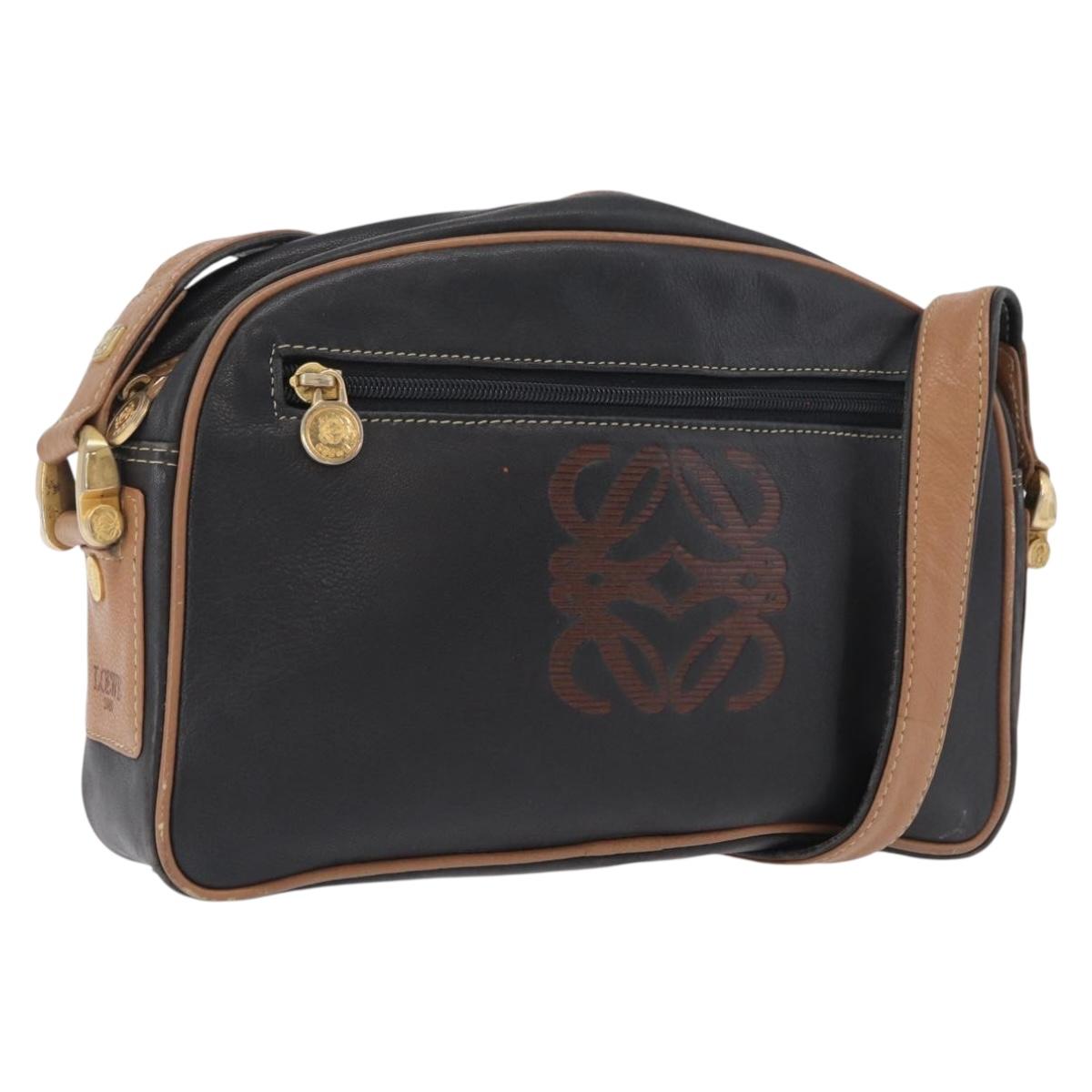 LOEWE Shoulder Bag Leather Black Gold Auth ar14355