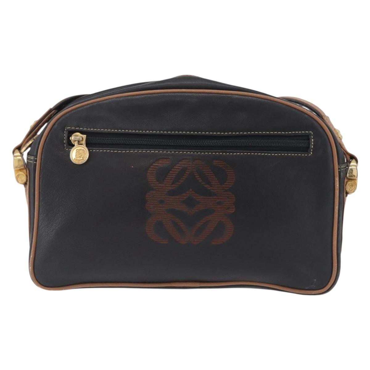 LOEWE Shoulder Bag Leather Black Gold Auth ar14355