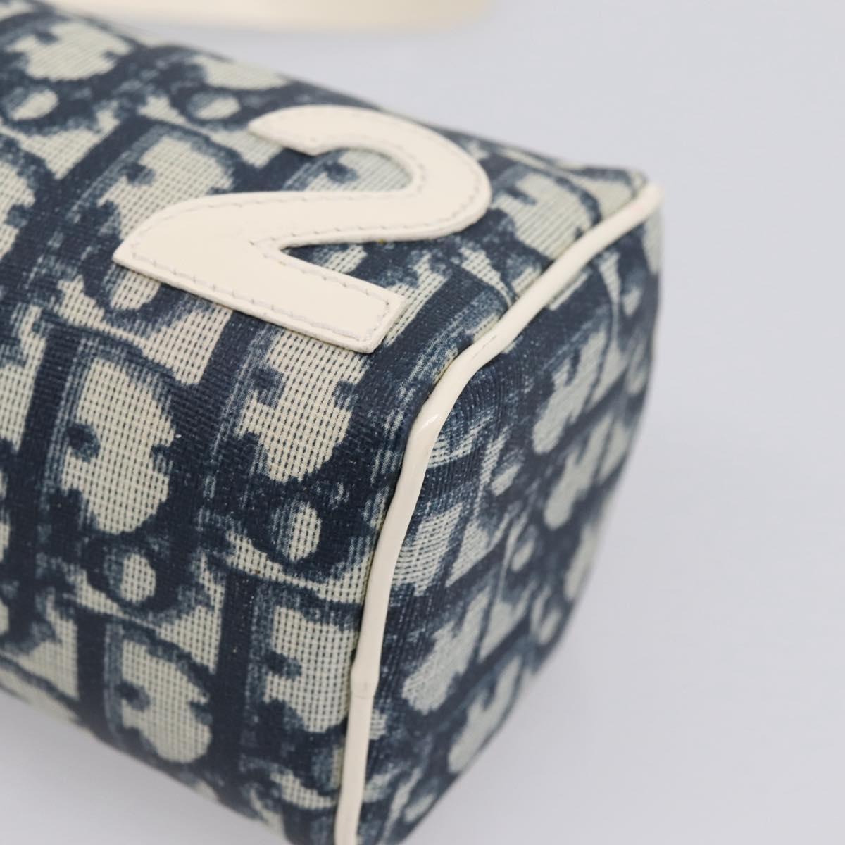 Christian Dior Trotter Canvas Pouch PVC Navy Silver Auth ar14358A