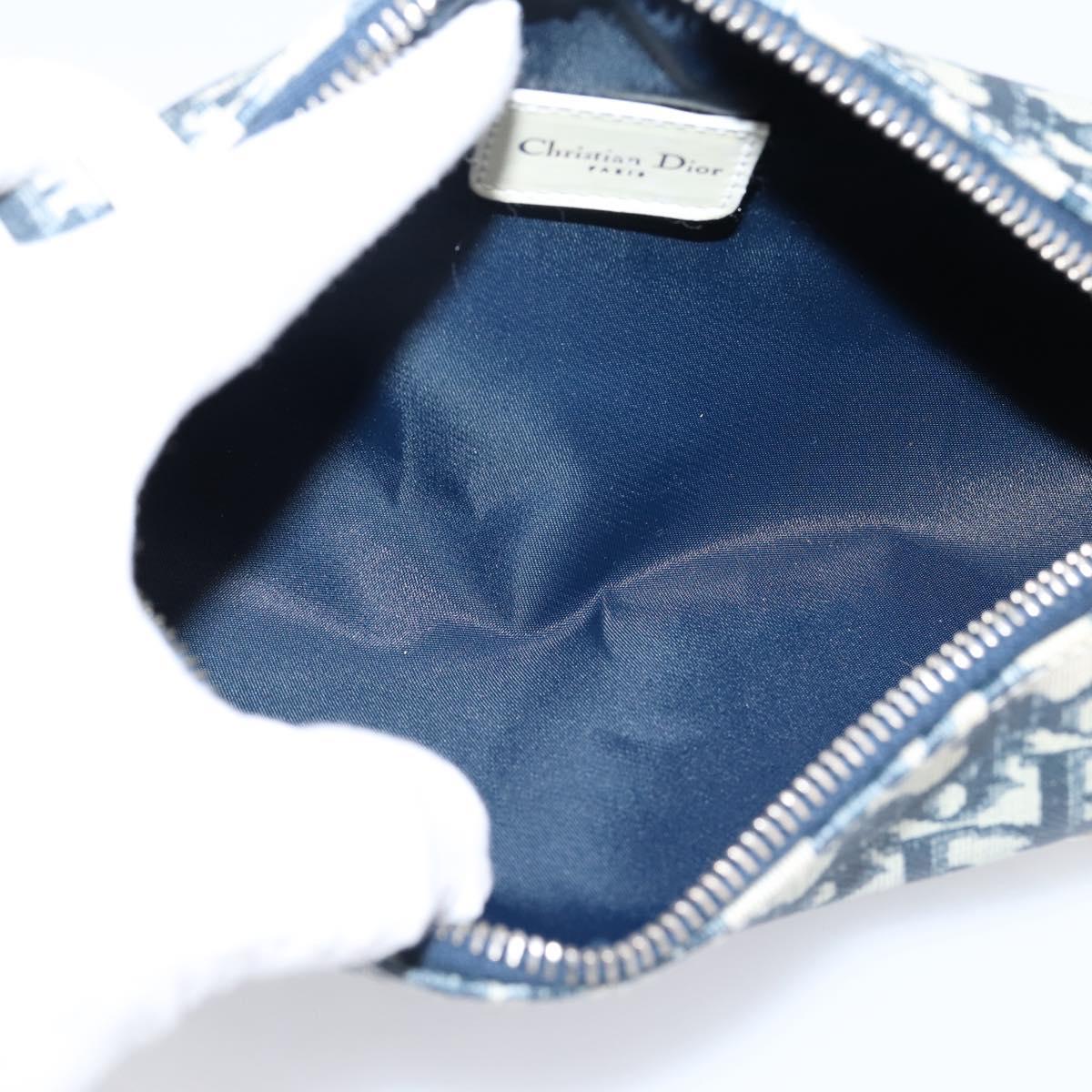 Christian Dior Trotter Canvas Pouch PVC Navy Silver Auth ar14358A