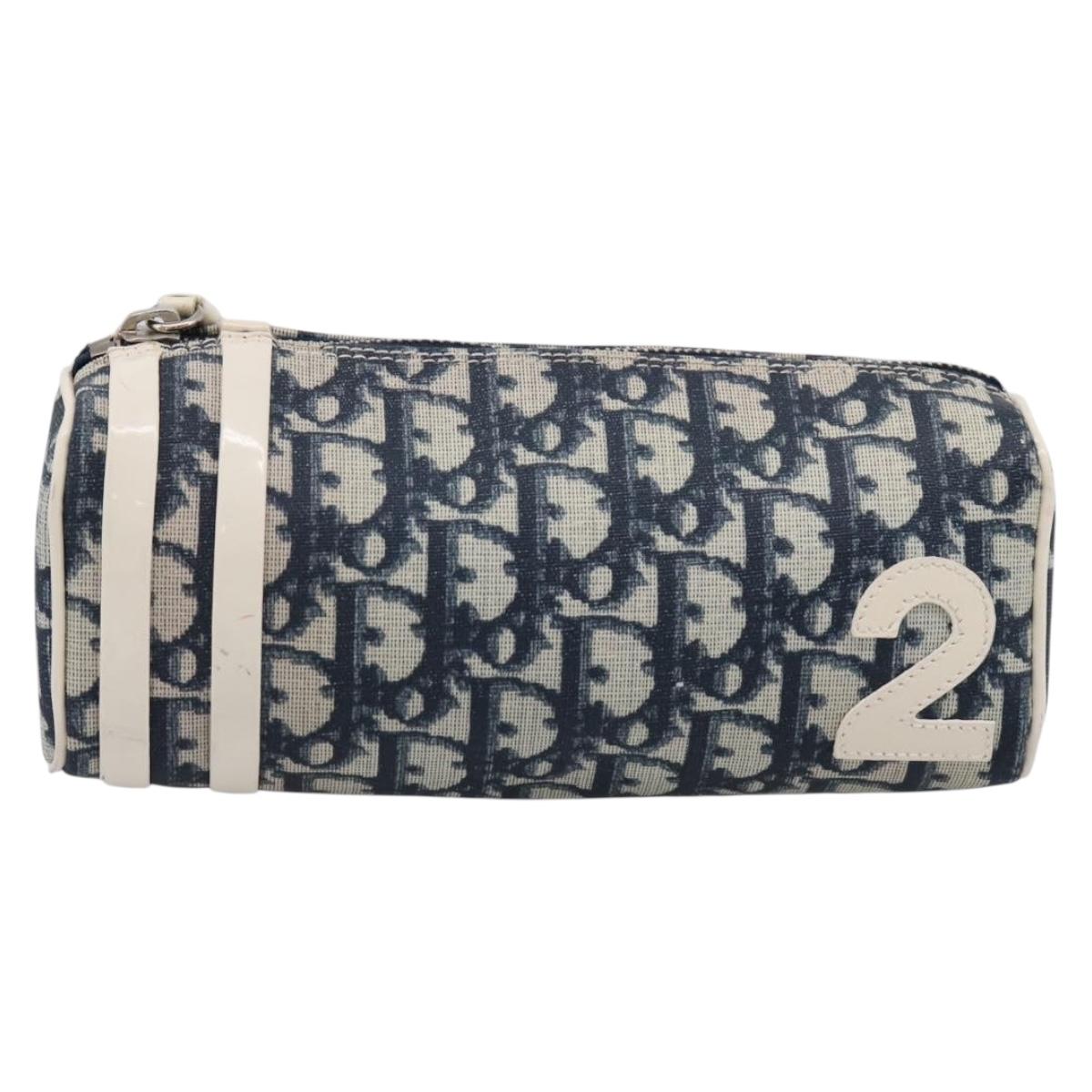 Christian Dior Trotter Canvas Pouch PVC Navy Silver Auth ar14358A