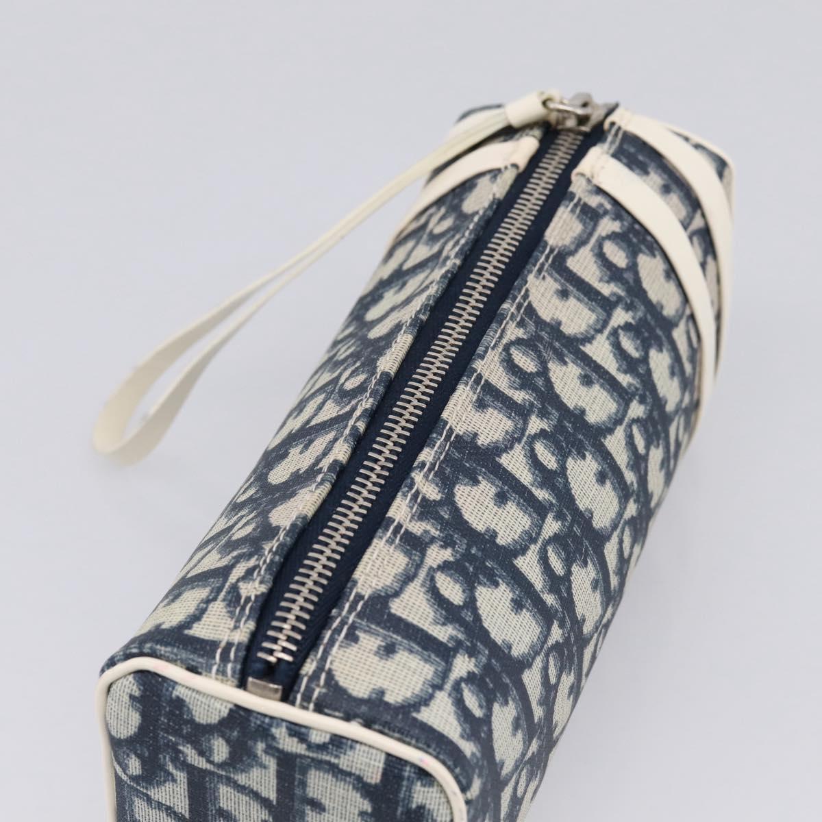 Christian Dior Trotter Canvas Pouch PVC Navy Silver Auth ar14358A