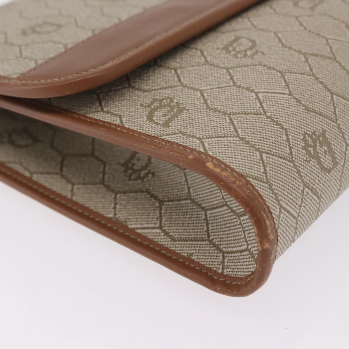 Christian Dior Honeycomb Canvas Chain Shoulder Bag PVC Beige Gold Auth ar14359