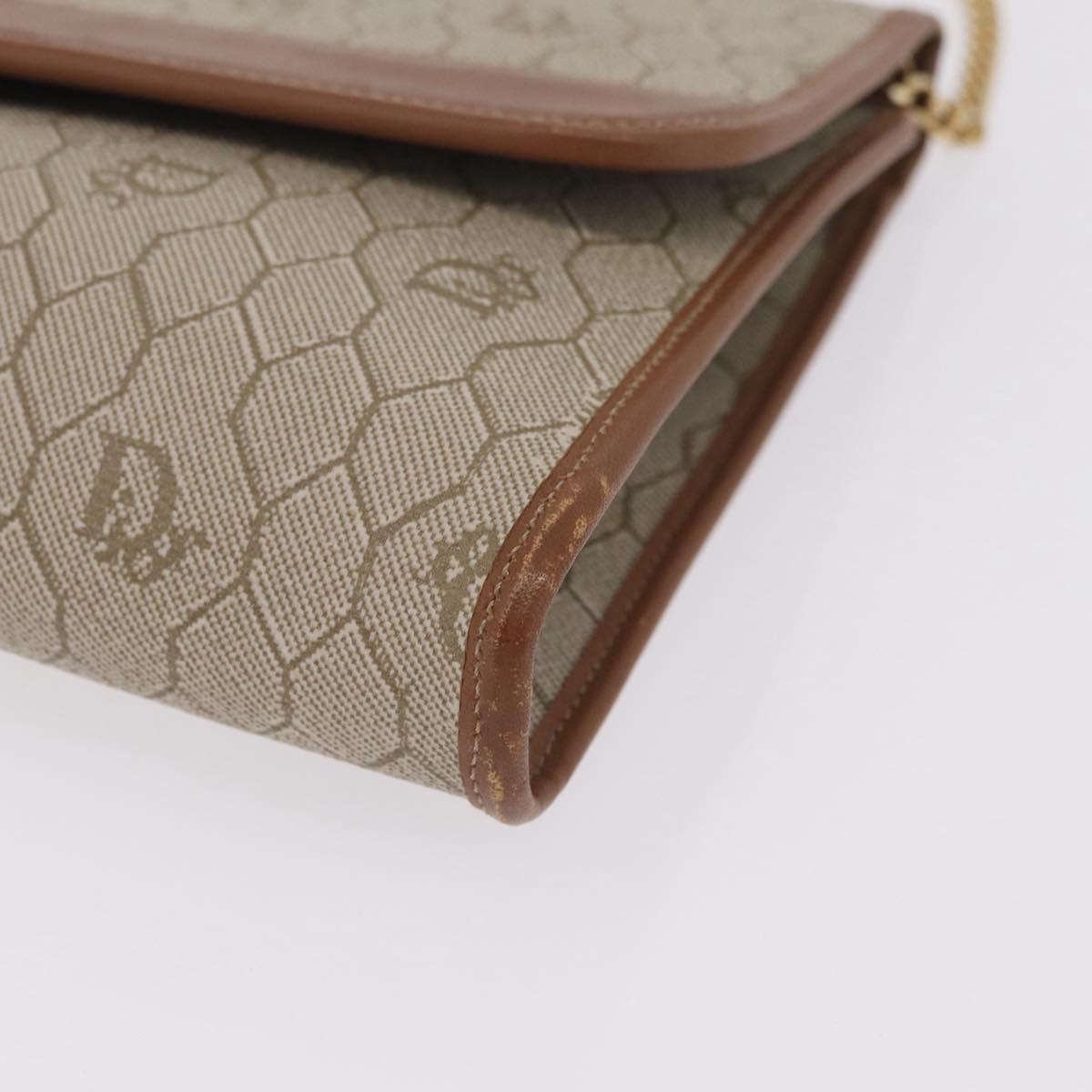 Christian Dior Honeycomb Canvas Chain Shoulder Bag PVC Beige Gold Auth ar14359