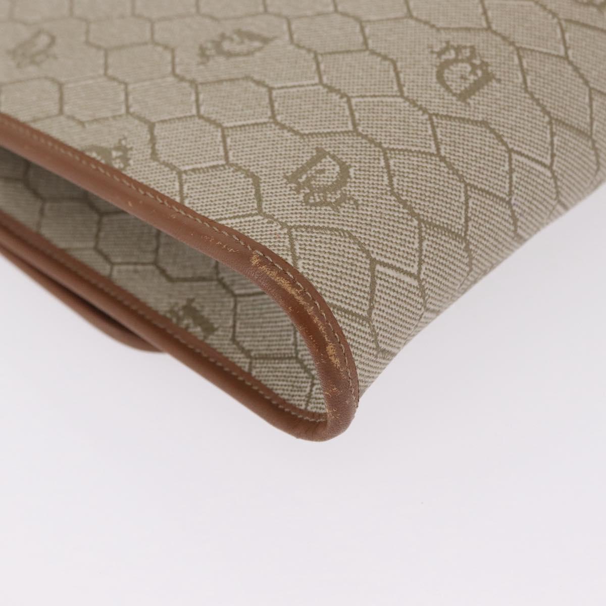 Christian Dior Honeycomb Canvas Chain Shoulder Bag PVC Beige Gold Auth ar14359