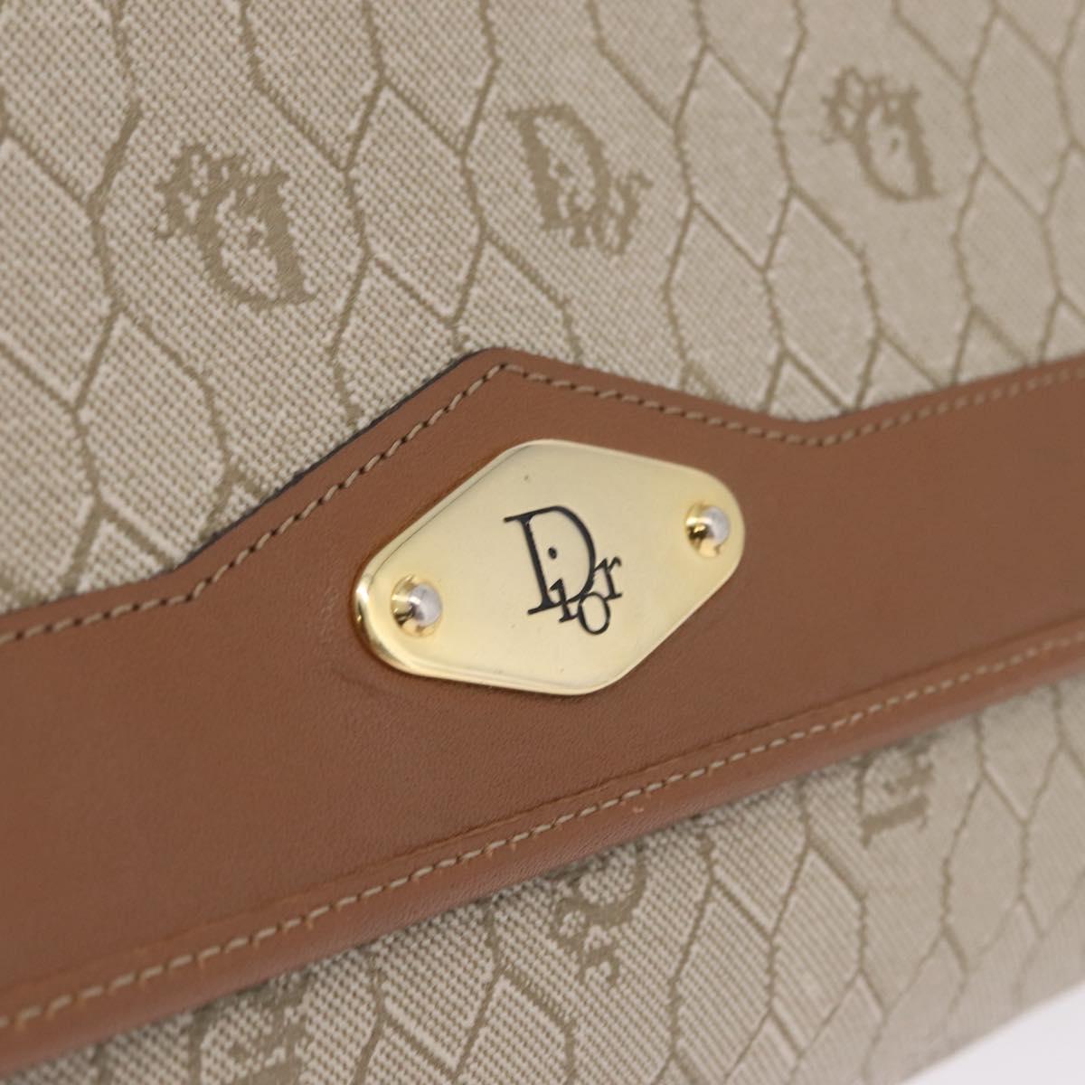 Christian Dior Honeycomb Canvas Chain Shoulder Bag PVC Beige Gold Auth ar14359