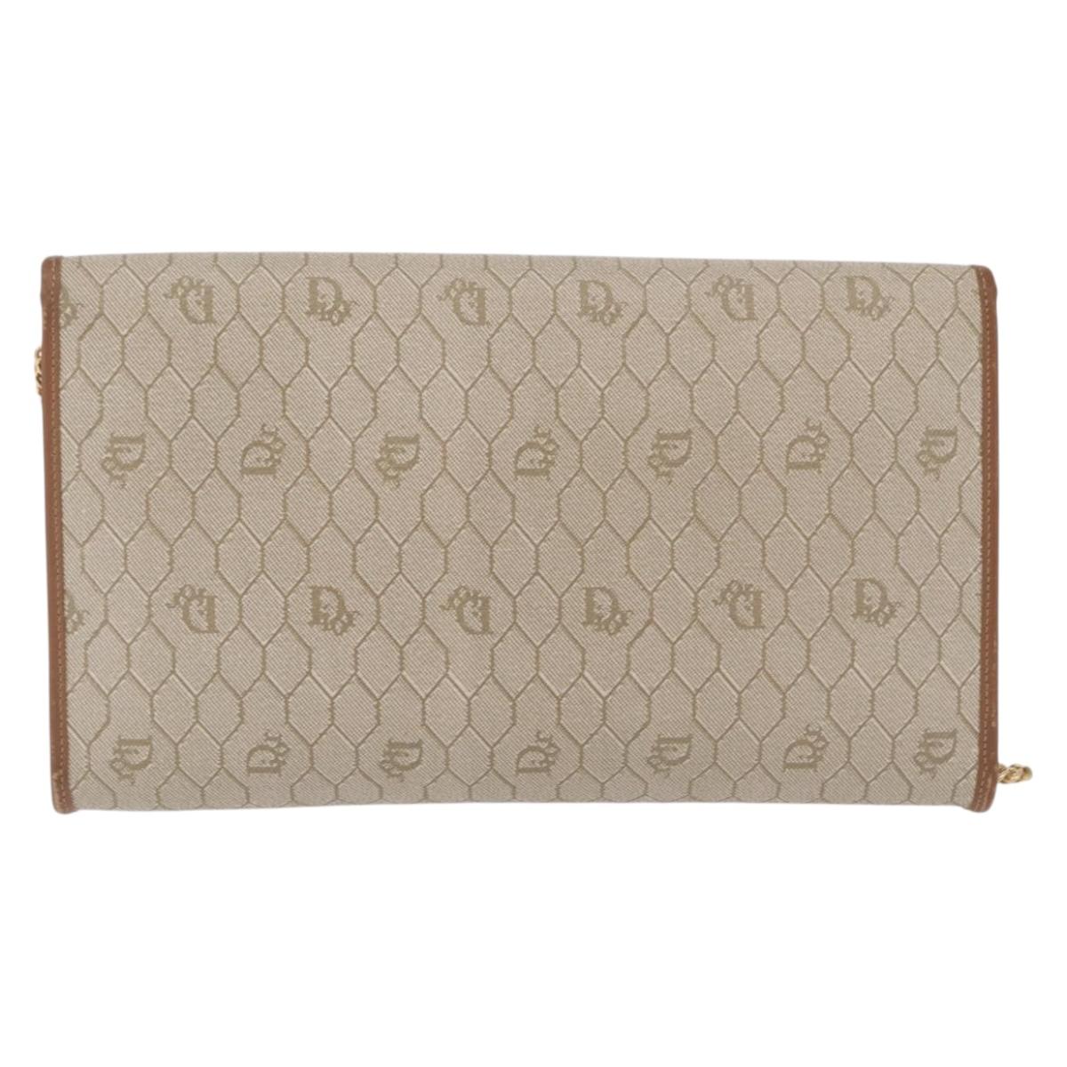 Christian Dior Honeycomb Canvas Chain Shoulder Bag PVC Beige Gold Auth ar14359