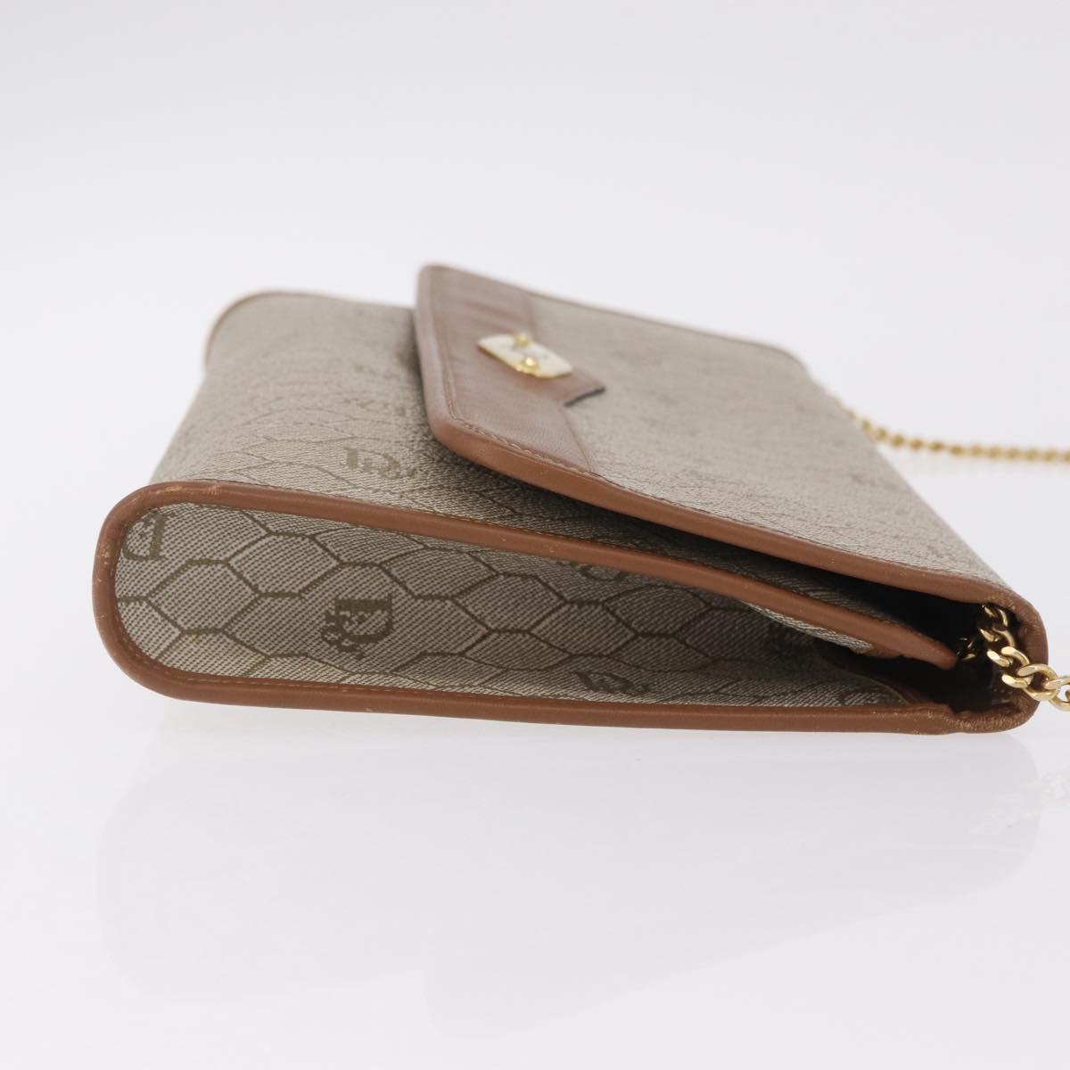 Christian Dior Honeycomb Canvas Chain Shoulder Bag PVC Beige Gold Auth ar14359