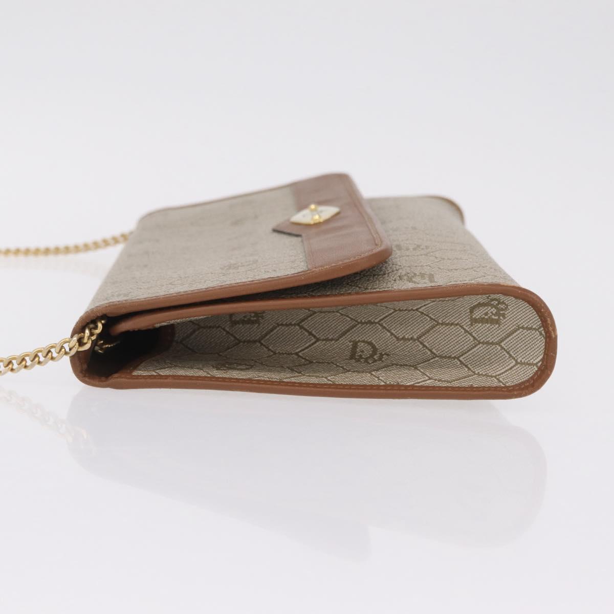 Christian Dior Honeycomb Canvas Chain Shoulder Bag PVC Beige Gold Auth ar14359