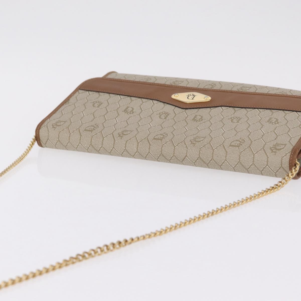 Christian Dior Honeycomb Canvas Chain Shoulder Bag PVC Beige Gold Auth ar14359