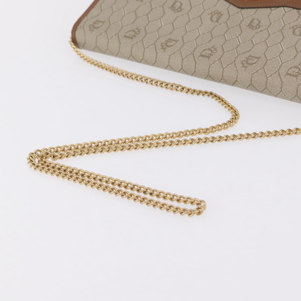 Christian Dior Honeycomb Canvas Chain Shoulder Bag PVC Beige Gold Auth ar14359