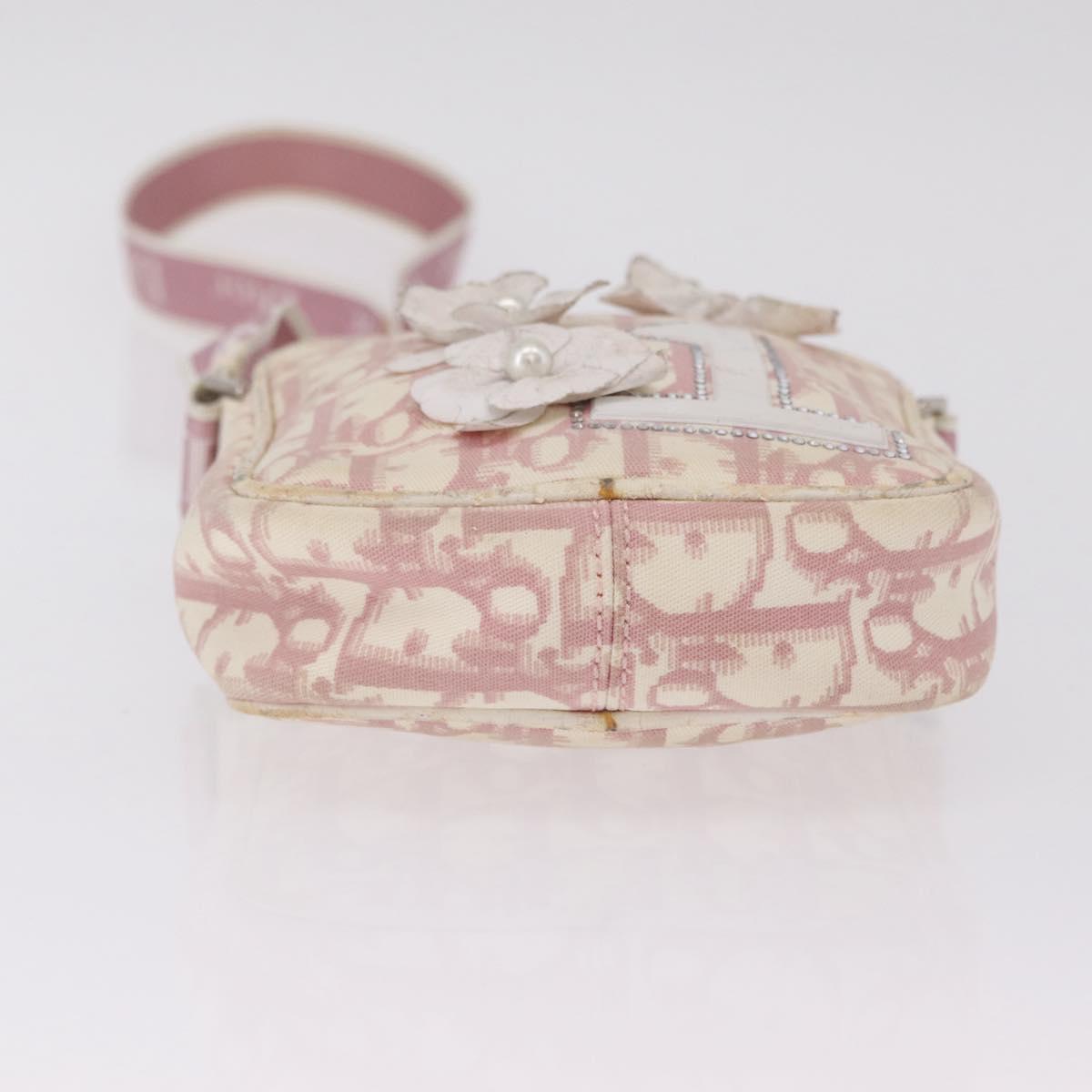 Christian Dior Trotter Canvas Shoulder Bag PVC Pink Silver Auth ar14360