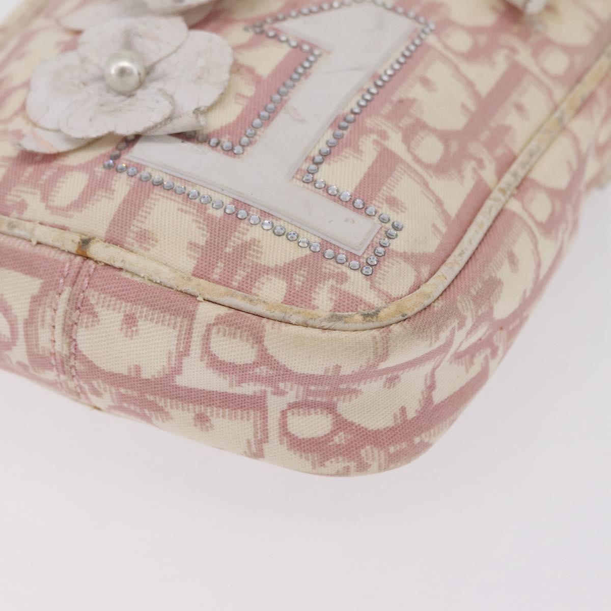 Christian Dior Trotter Canvas Shoulder Bag PVC Pink Silver Auth ar14360