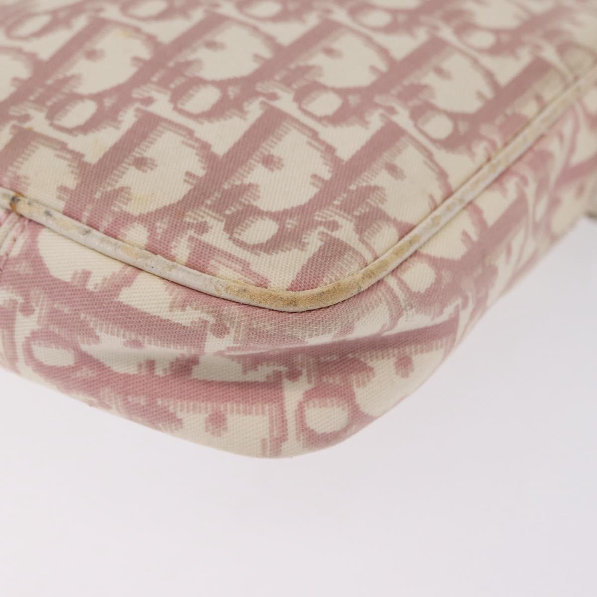 Christian Dior Trotter Canvas Shoulder Bag PVC Pink Silver Auth ar14360