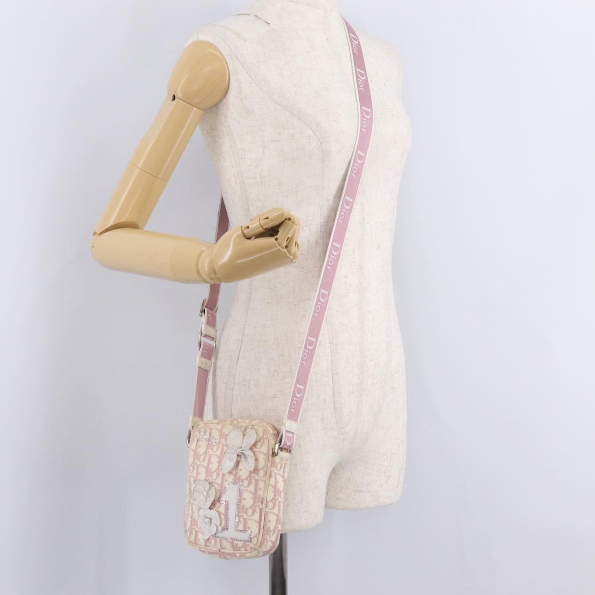 Christian Dior Trotter Canvas Shoulder Bag PVC Pink Silver Auth ar14360