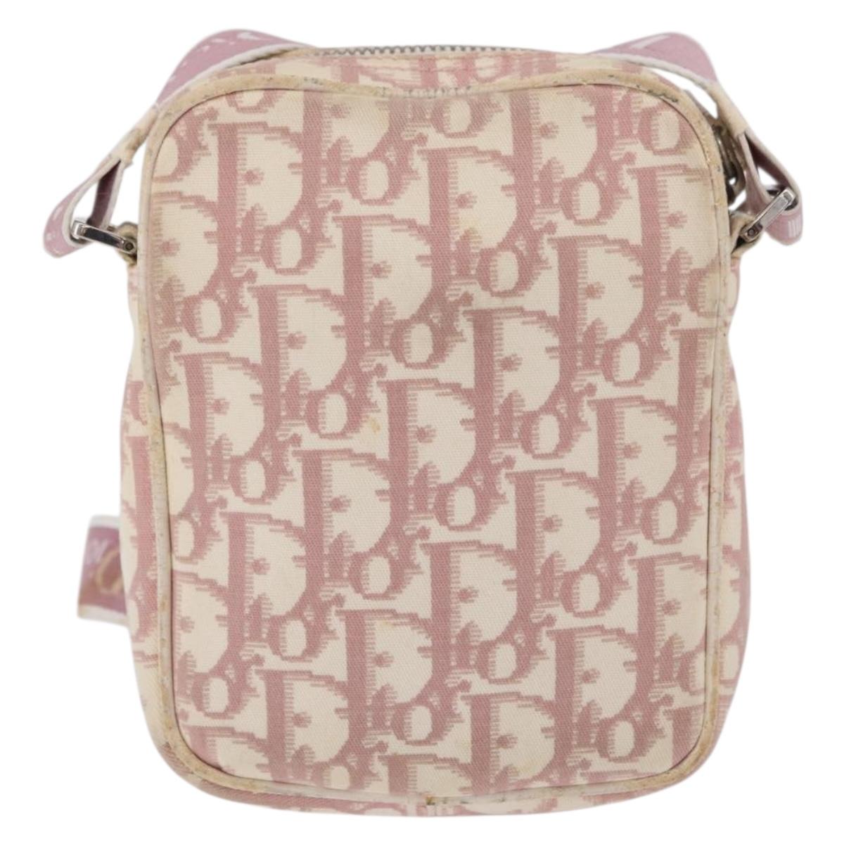 Christian Dior Trotter Canvas Shoulder Bag PVC Pink Silver Auth ar14360