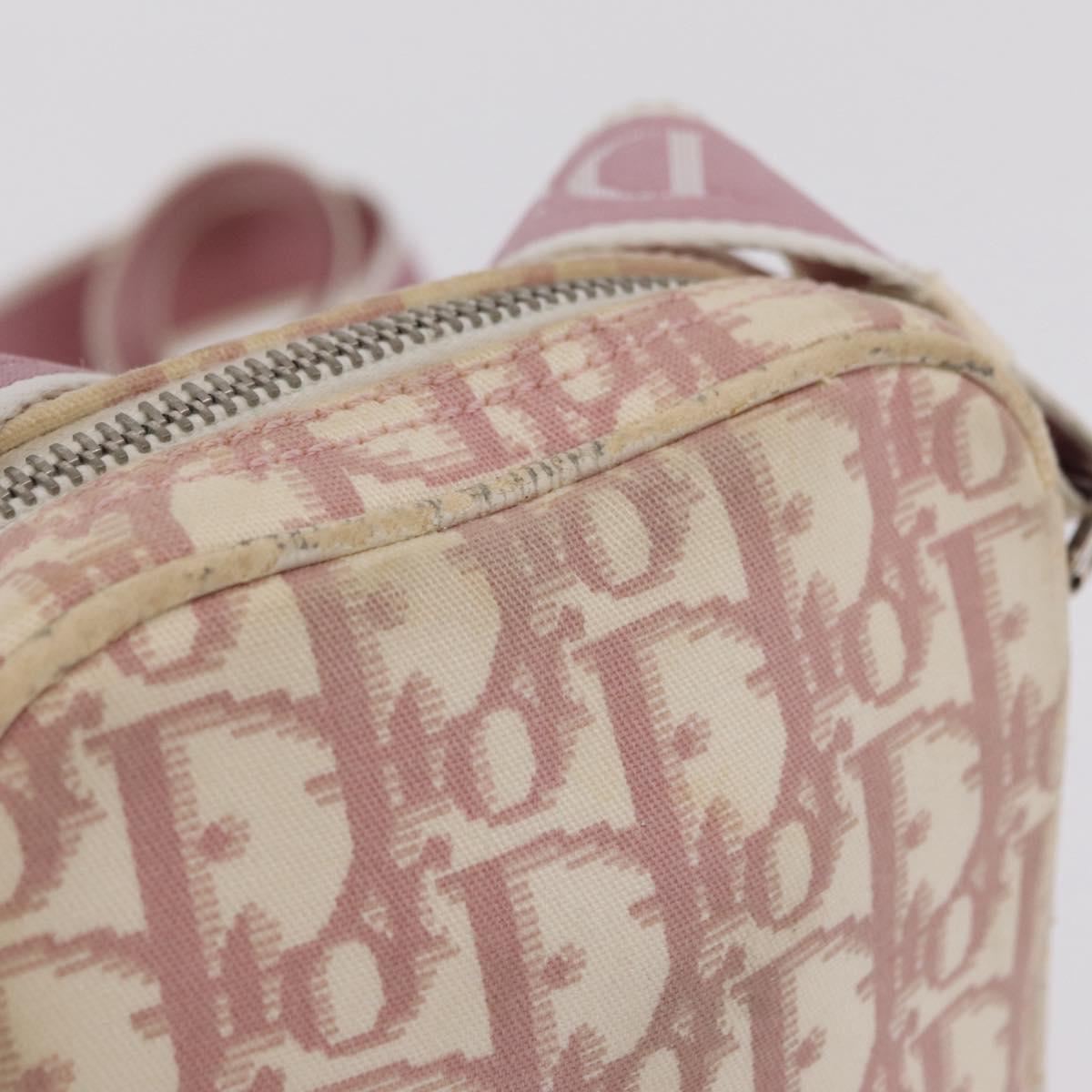 Christian Dior Trotter Canvas Shoulder Bag PVC Pink Silver Auth ar14360