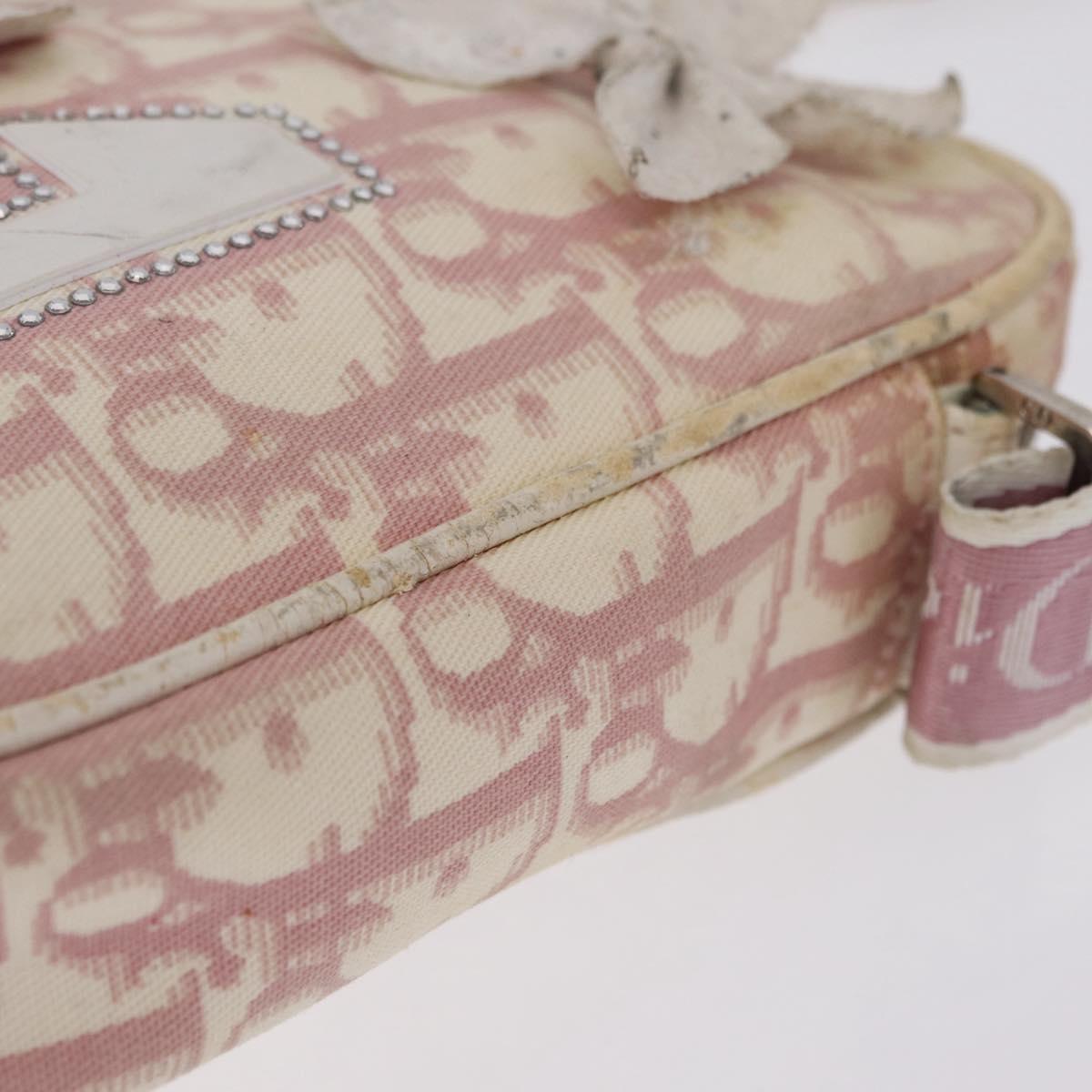 Christian Dior Trotter Canvas Shoulder Bag PVC Pink Silver Auth ar14360