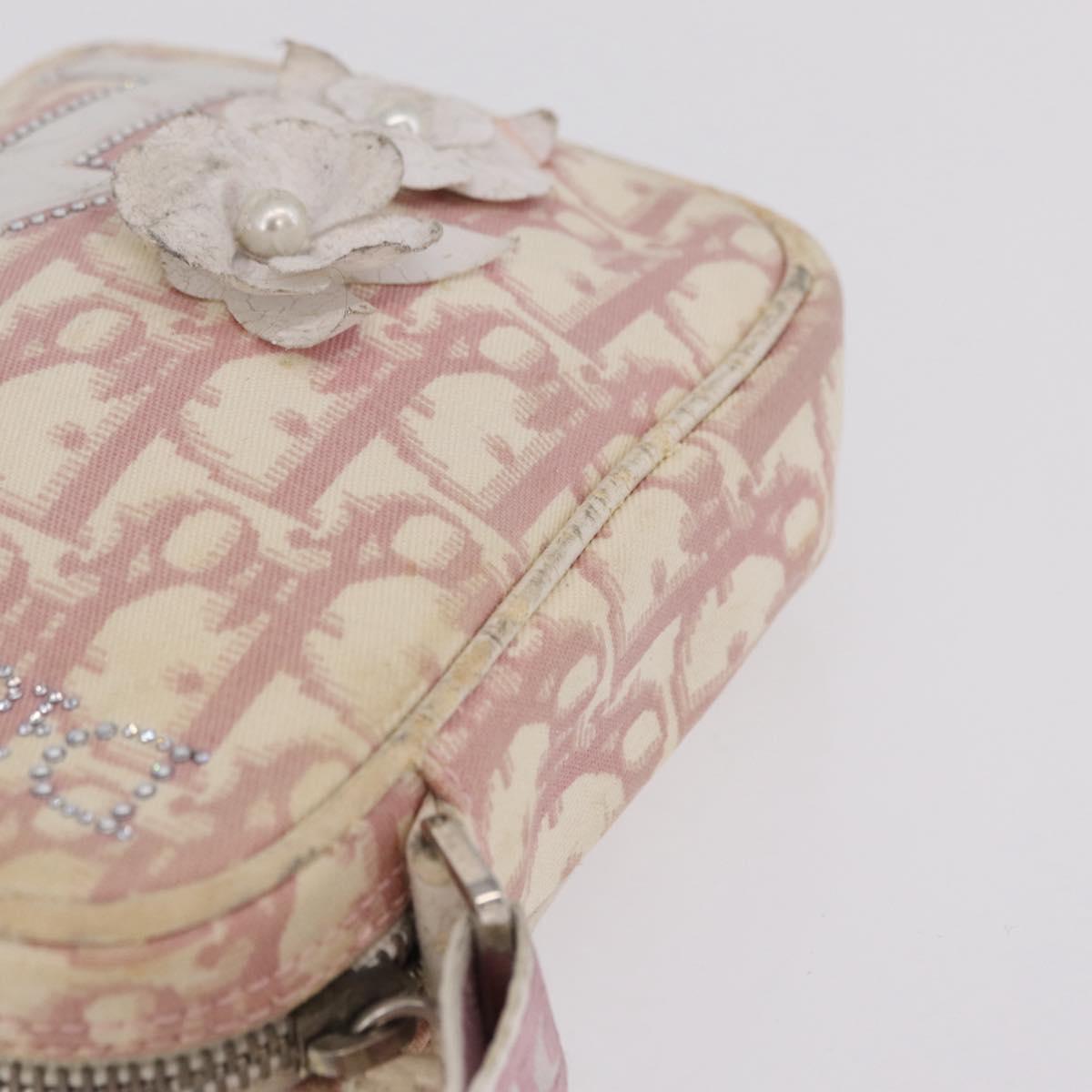 Christian Dior Trotter Canvas Shoulder Bag PVC Pink Silver Auth ar14360