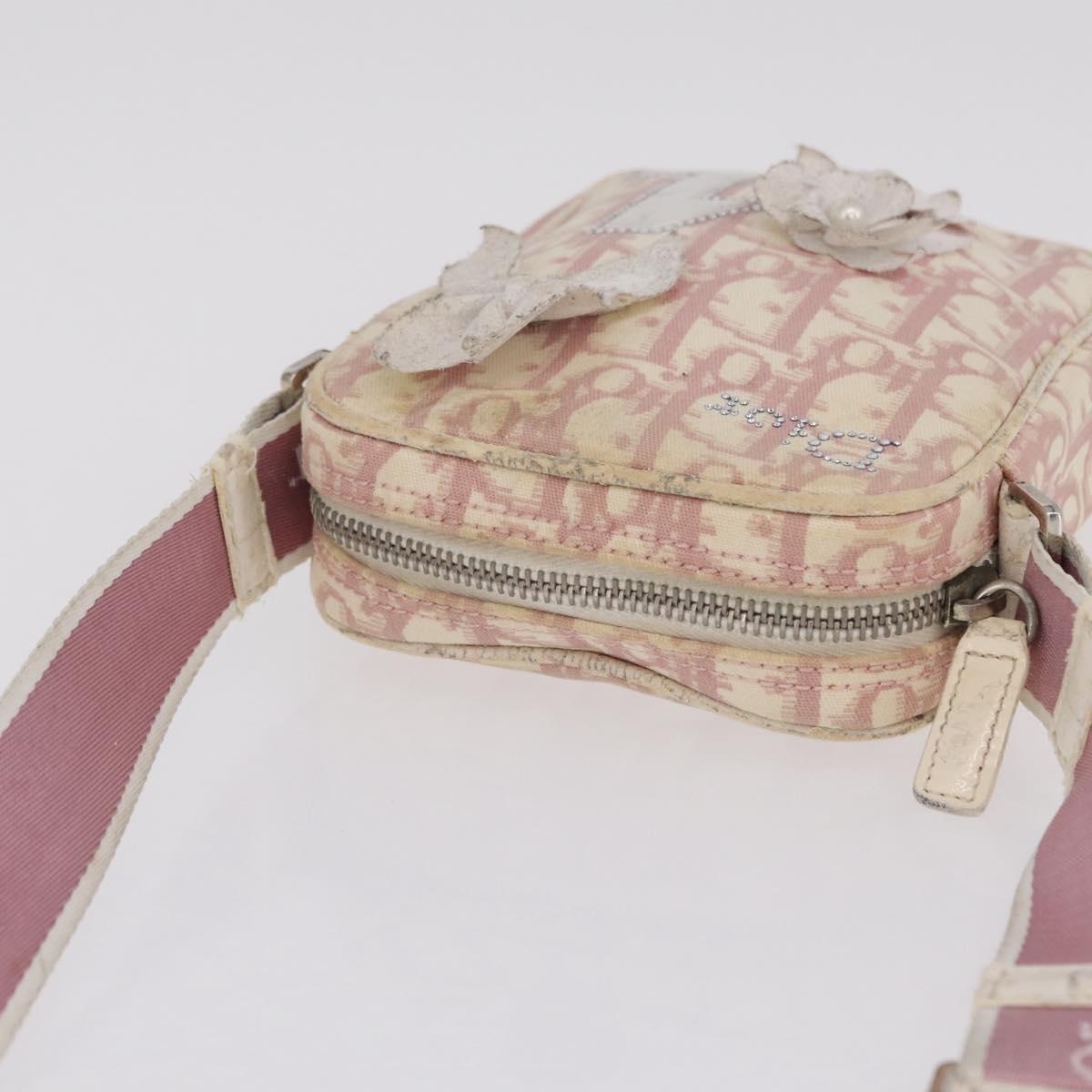 Christian Dior Trotter Canvas Shoulder Bag PVC Pink Silver Auth ar14360