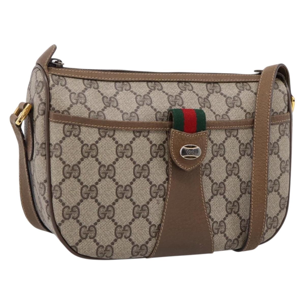 GUCCI GG Supreme Web Sherry Line Bag PVC Beige Gold 89 02 032 Auth ar14361
