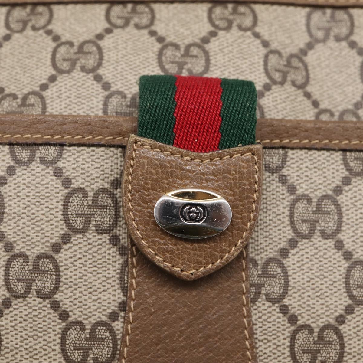 GUCCI GG Supreme Web Sherry Line Bag PVC Beige Gold 89 02 032 Auth ar14361