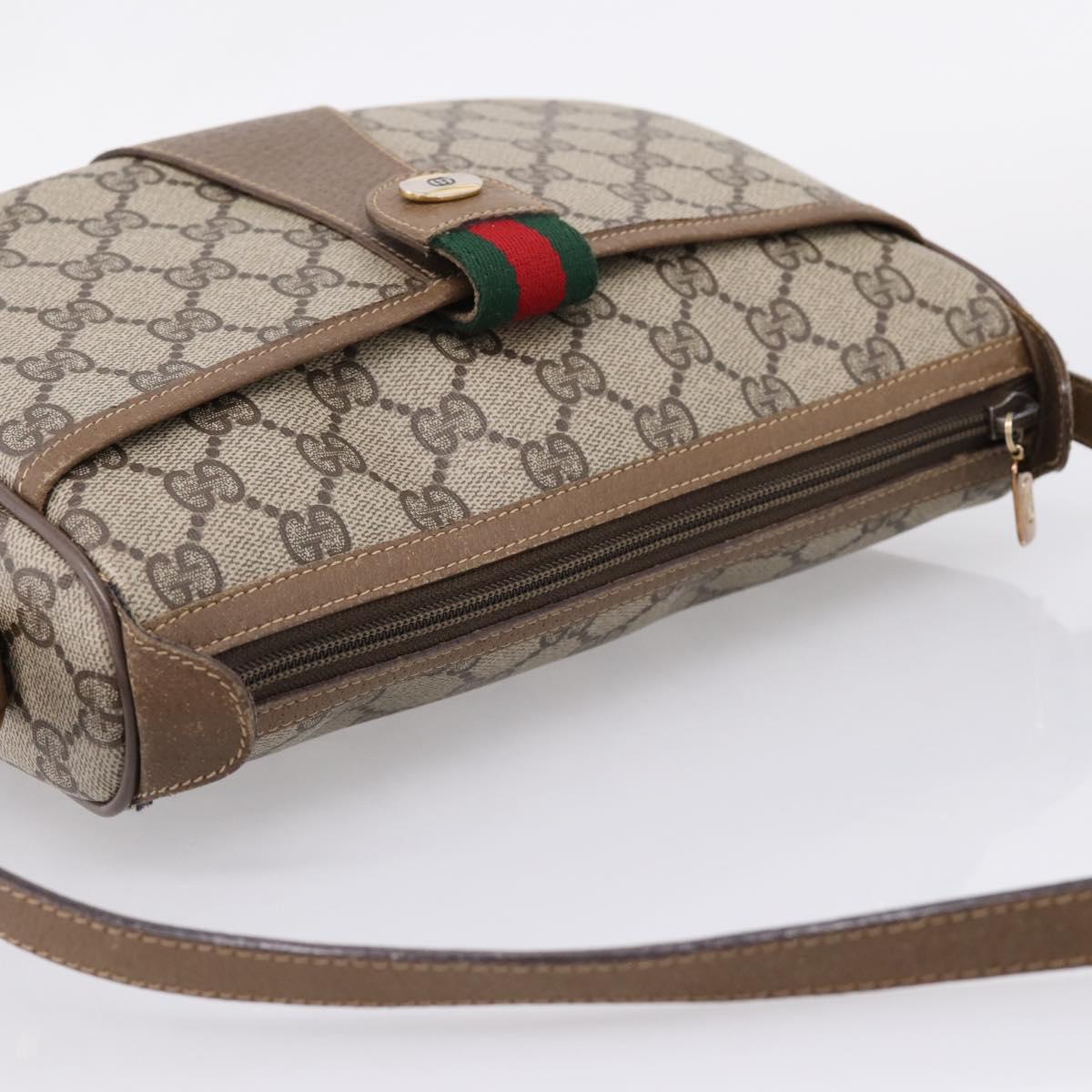 GUCCI GG Supreme Web Sherry Line Bag PVC Beige Gold 89 02 032 Auth ar14361