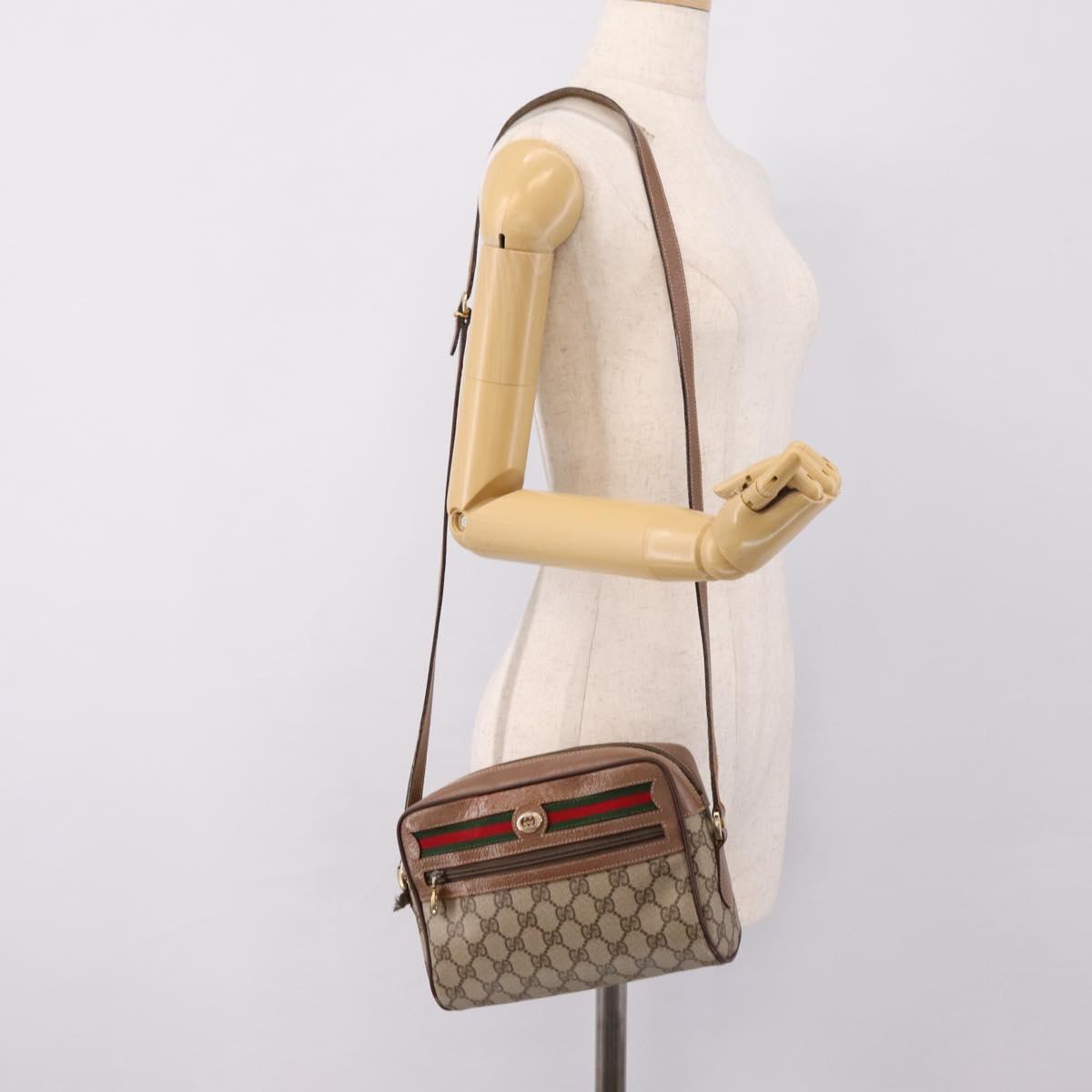 GUCCI GG Supreme Web Sherry Line Bag PVC Beige Gold 001 44 6655 Auth ar14362