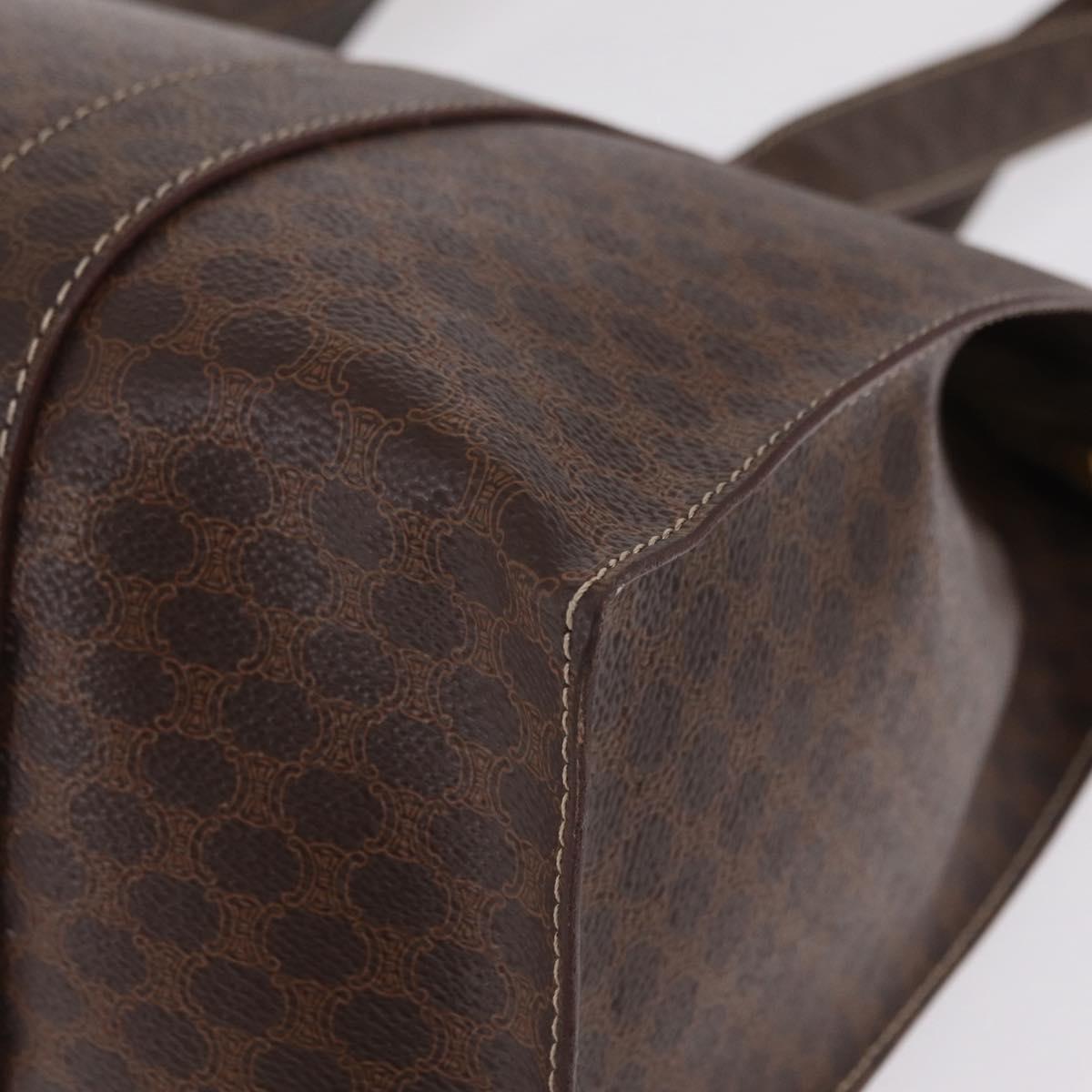 CELINE Macadam Canvas Tote Bag PVC Leather Brown Gold Auth ar14366