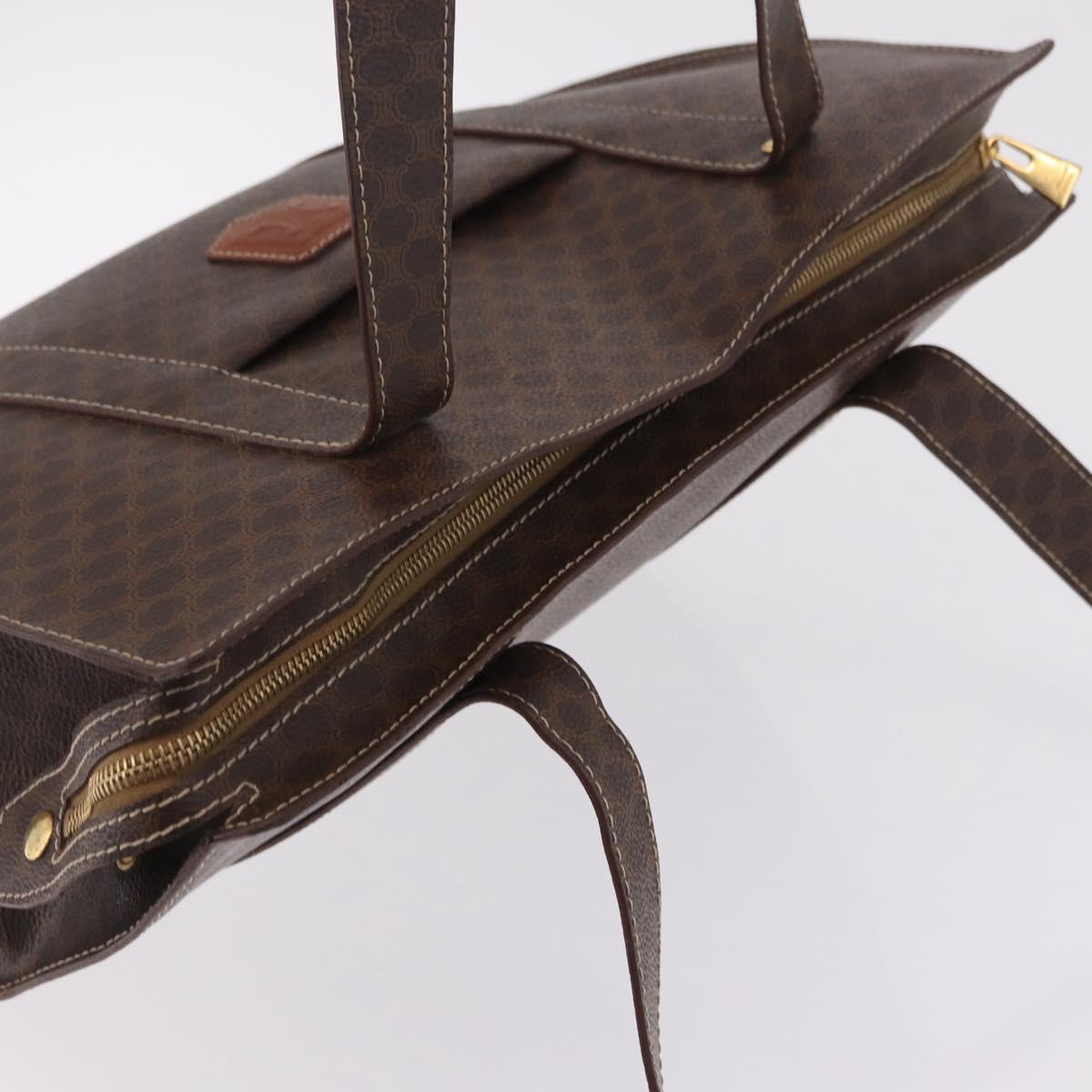 CELINE Macadam Canvas Tote Bag PVC Leather Brown Gold Auth ar14366