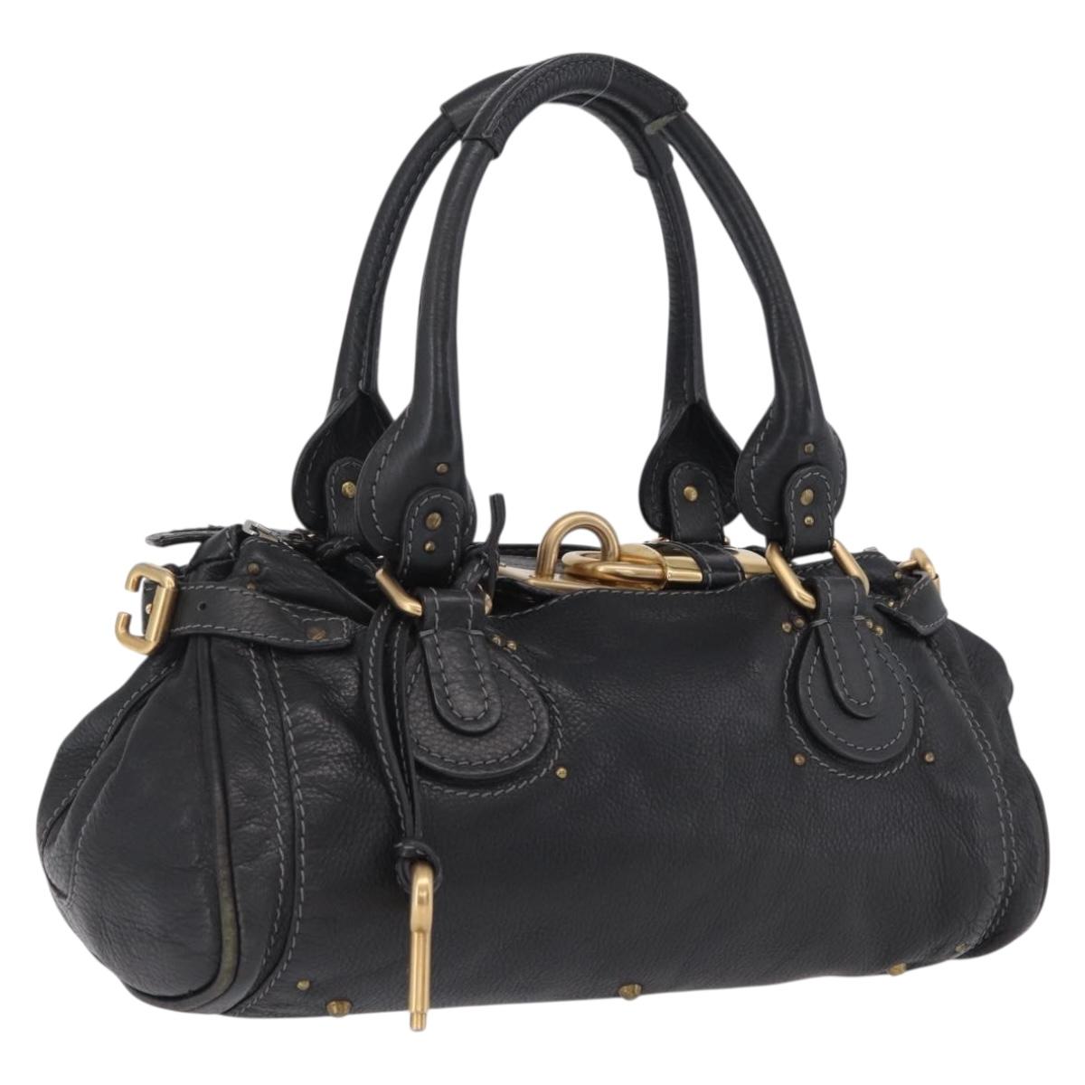 Chloe Paddington Hand Bag Leather Black Gold Silver Auth ar14367A