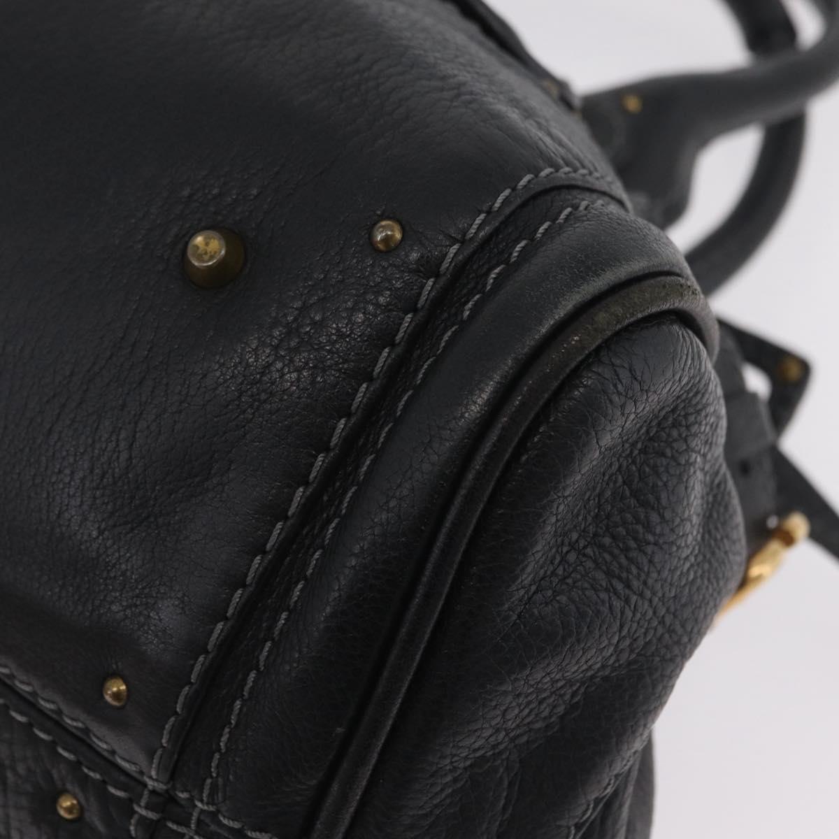 Chloe Paddington Hand Bag Leather Black Gold Silver Auth ar14367A