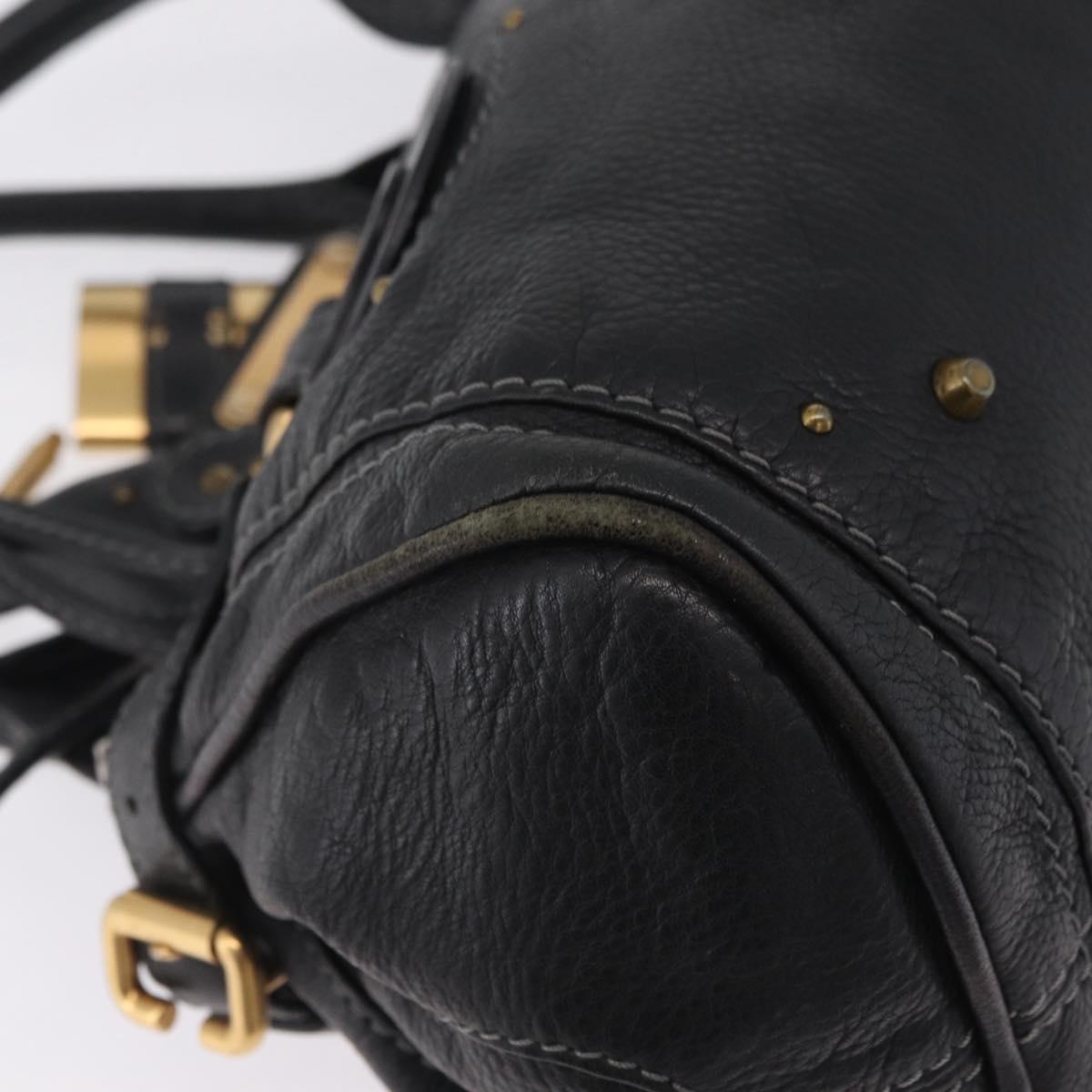 Chloe Paddington Hand Bag Leather Black Gold Silver Auth ar14367A