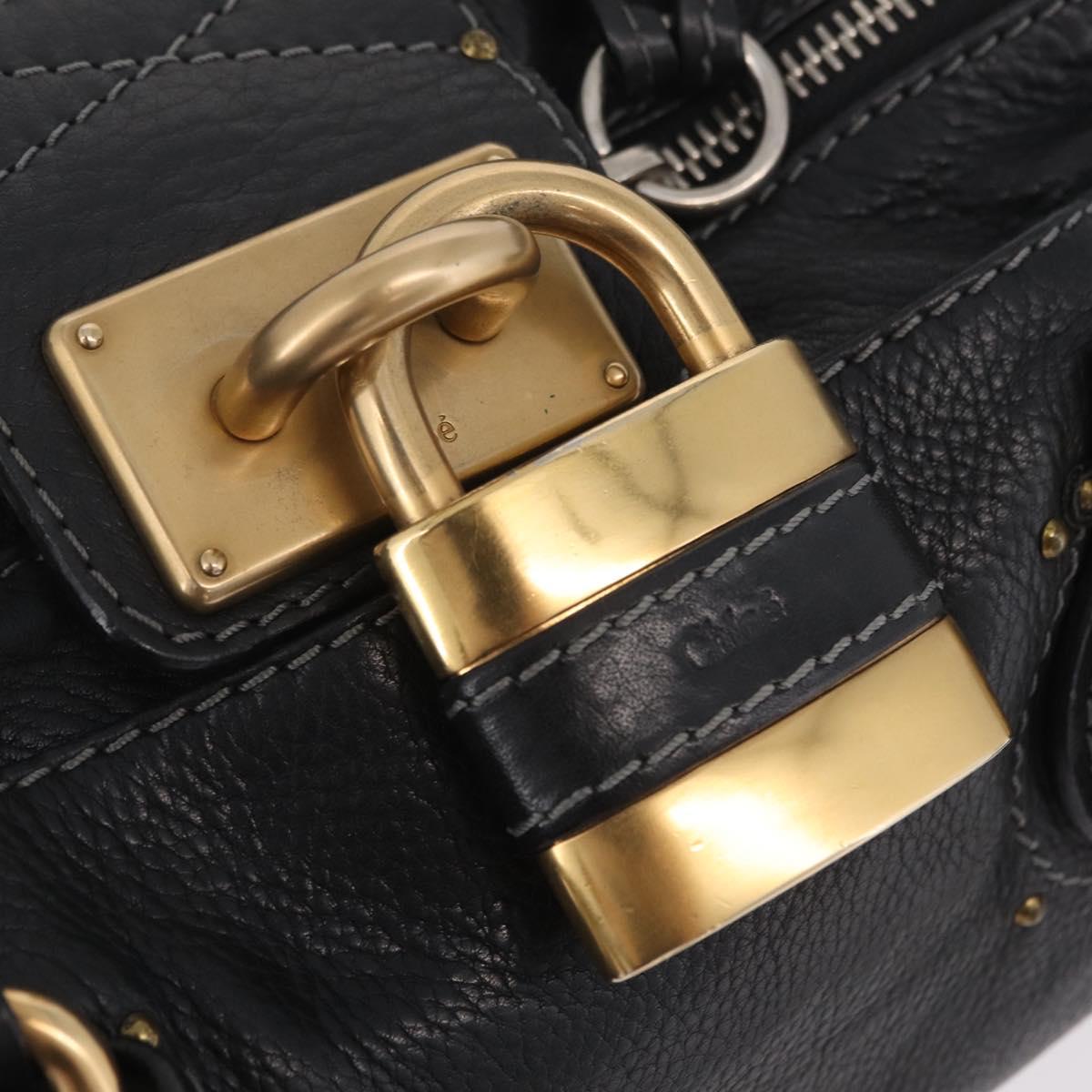 Chloe Paddington Hand Bag Leather Black Gold Silver Auth ar14367A
