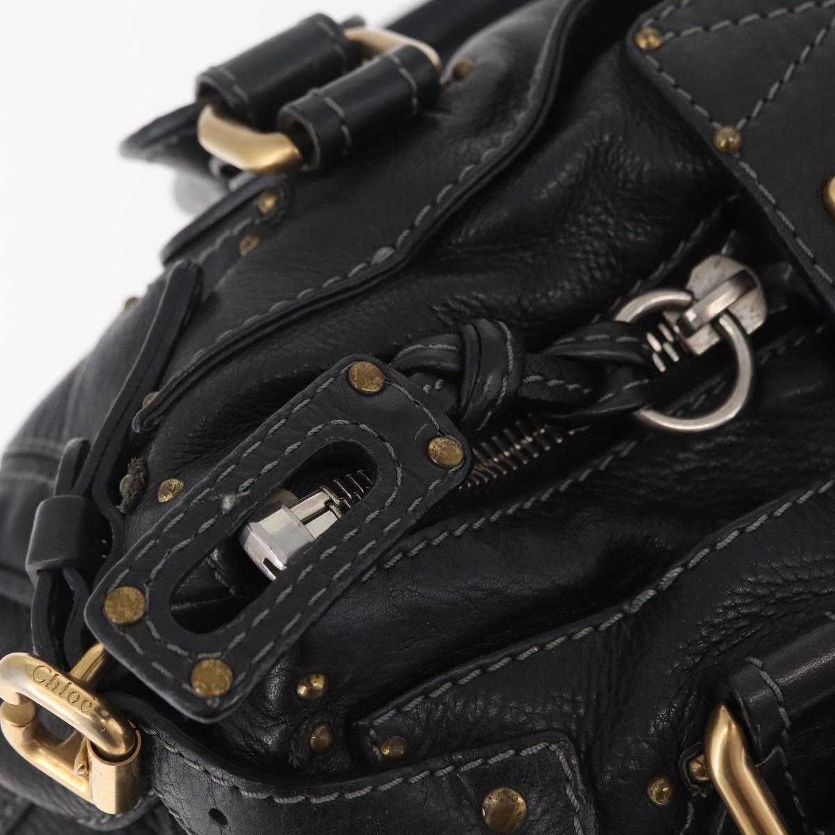Chloe Paddington Hand Bag Leather Black Gold Silver Auth ar14367A