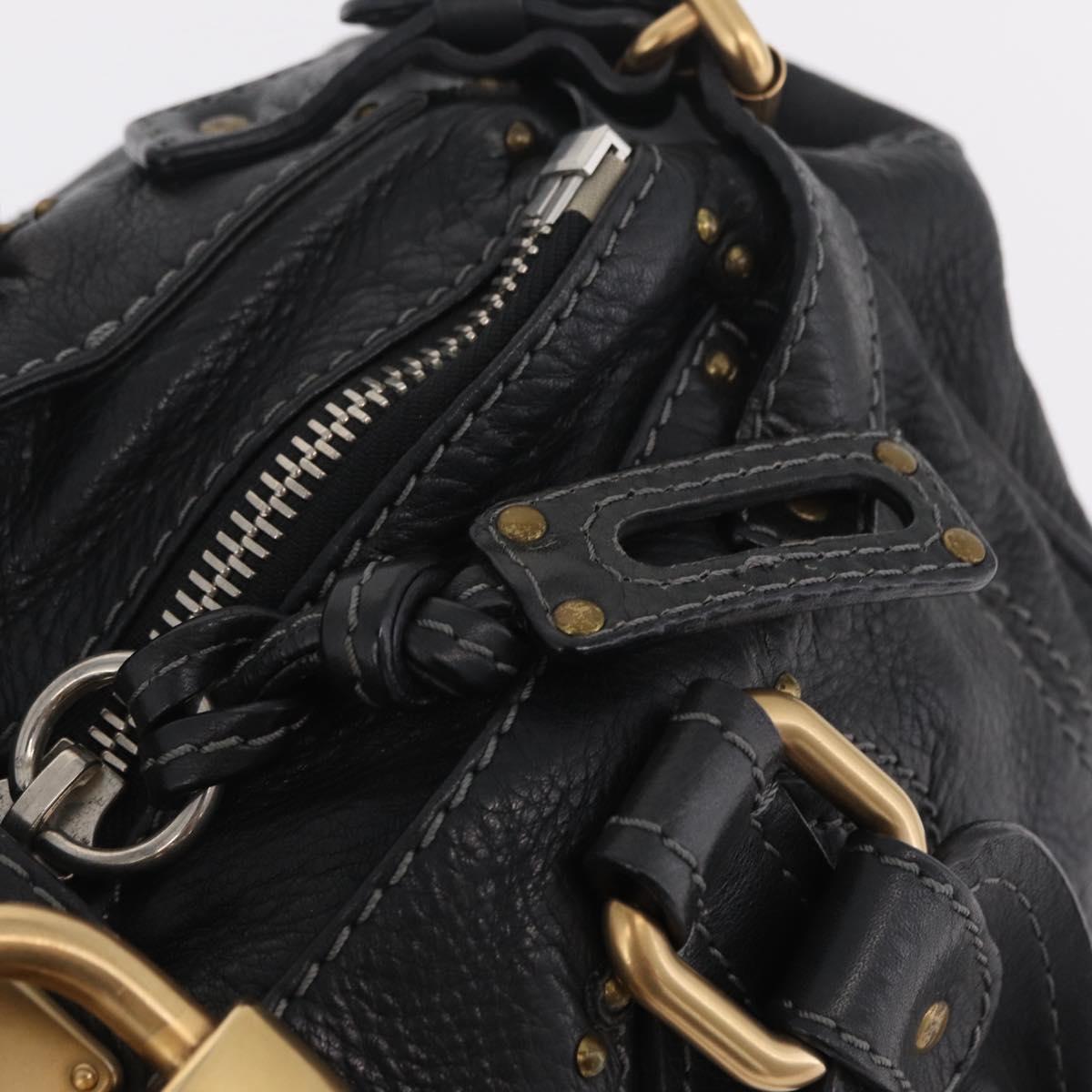 Chloe Paddington Hand Bag Leather Black Gold Silver Auth ar14367A