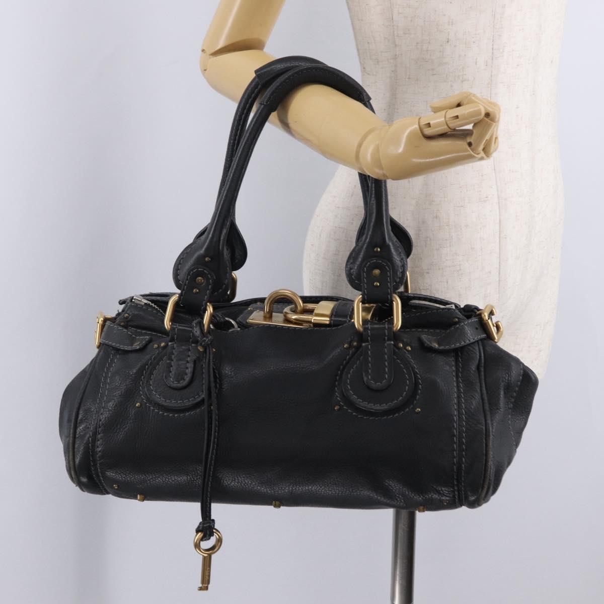 Chloe Paddington Hand Bag Leather Black Gold Silver Auth ar14367A