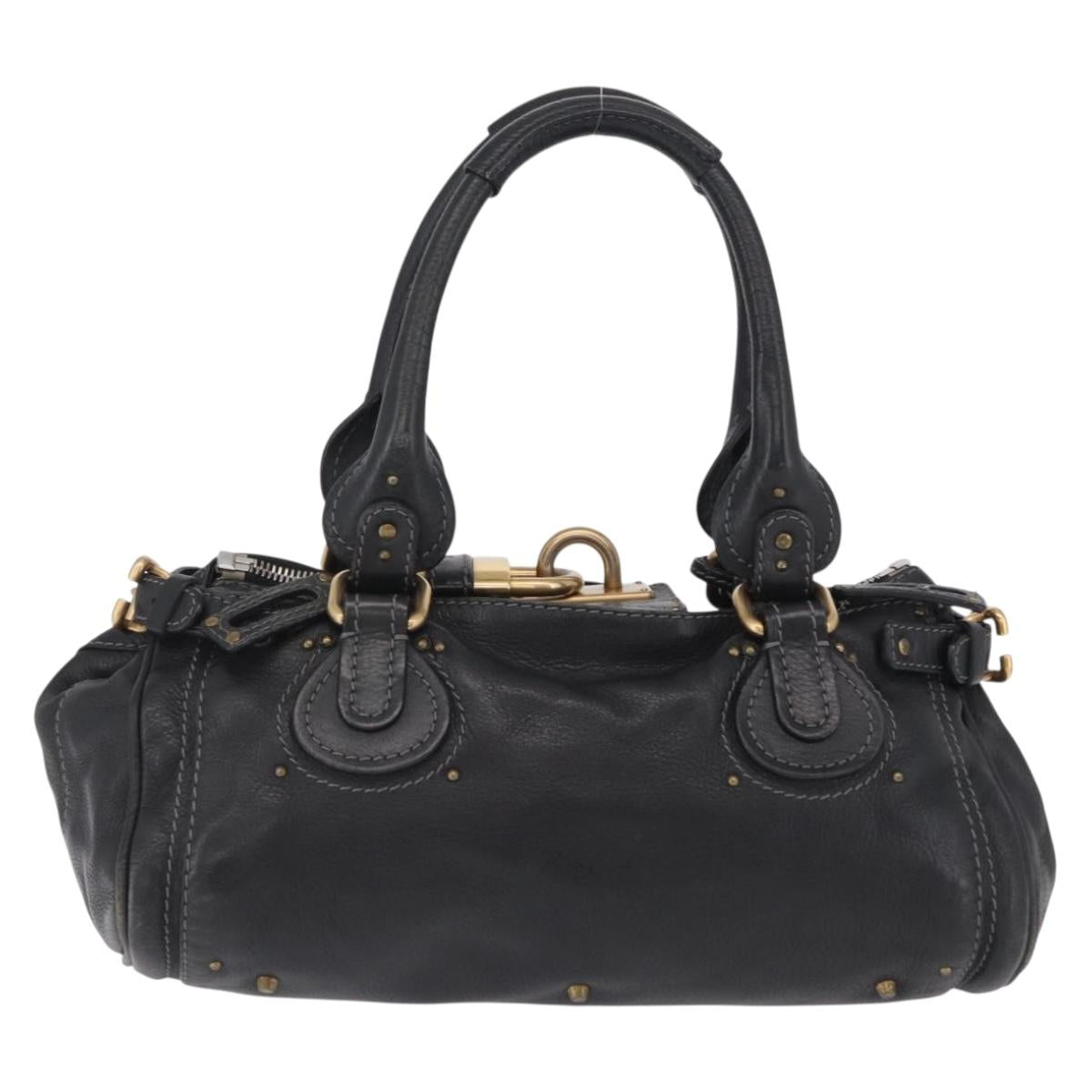 Chloe Paddington Hand Bag Leather Black Gold Silver Auth ar14367A