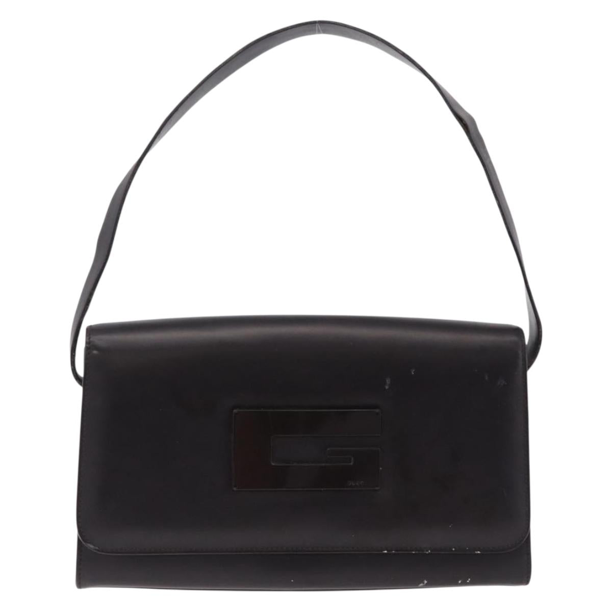 GUCCI Shoulder Bag Leather Outlet Black Silver 001 3063 Auth ar14368