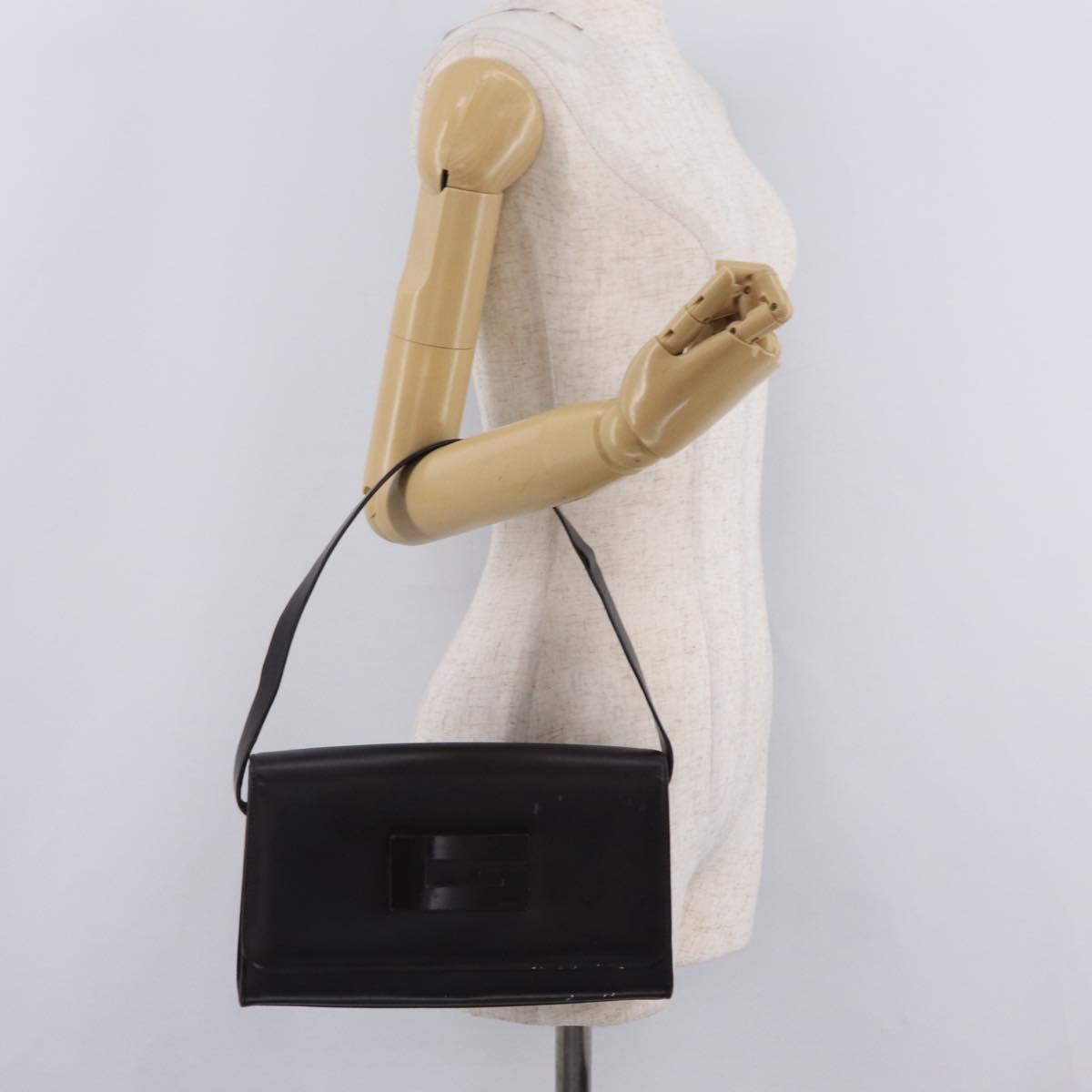 GUCCI Shoulder Bag Leather Outlet Black Silver 001 3063 Auth ar14368