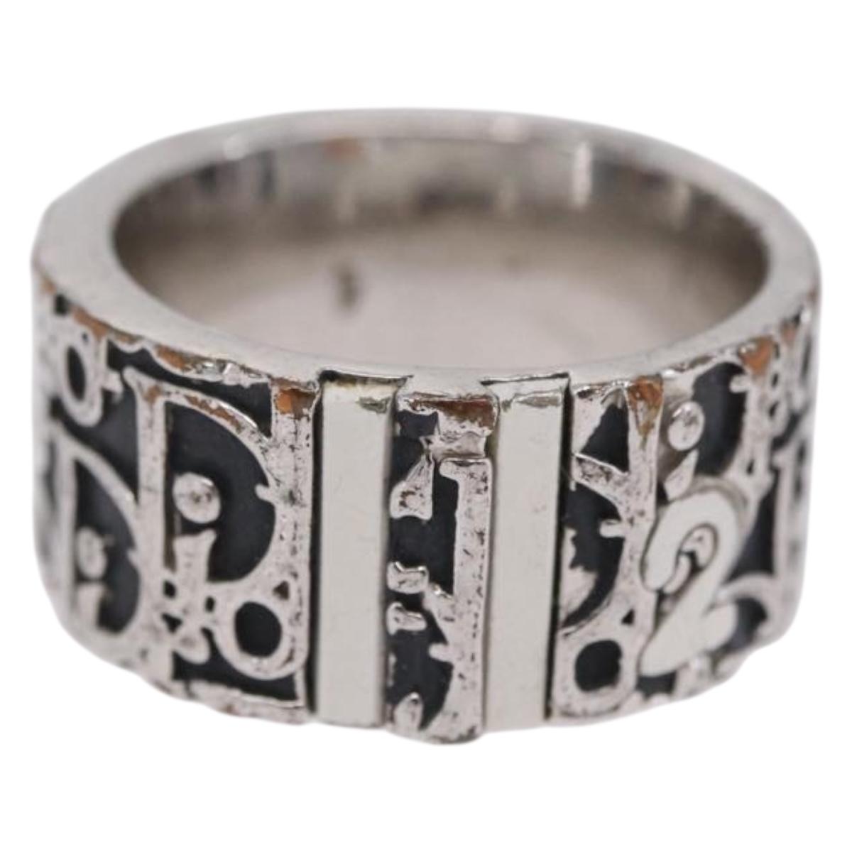 Christian Dior Trotter Ring metal Silver #16(JP Size) Auth ar14374A
