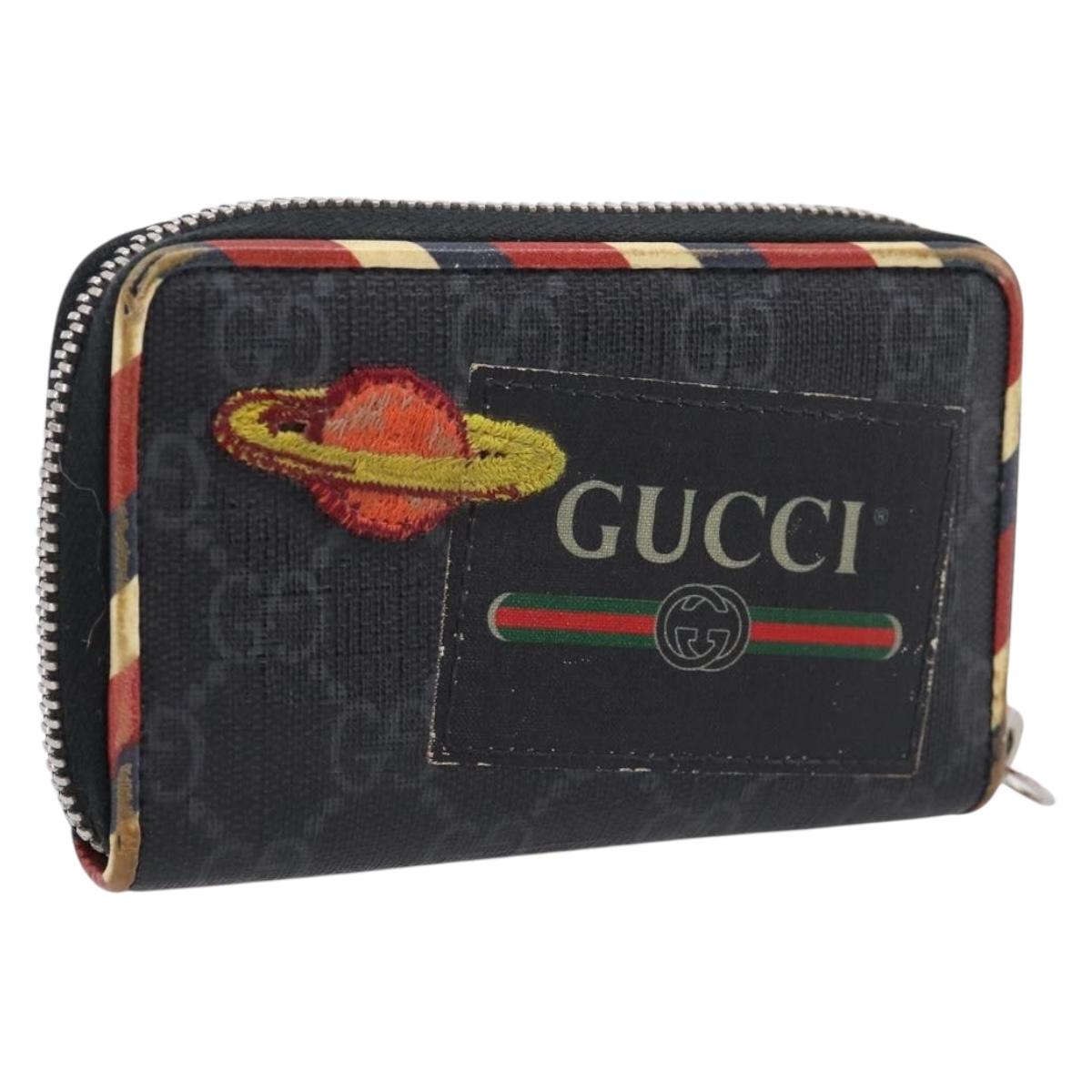 GUCCI GG Supreme Night Courier Coin Purse PVC Black Silver 496343 Auth ar14376