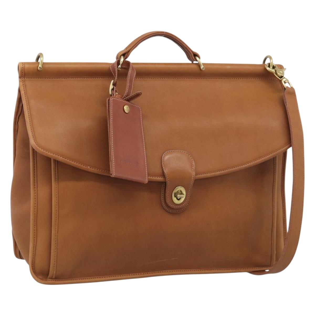 Coach Business Bag Leather 2way Brown Gold Auth ar14377