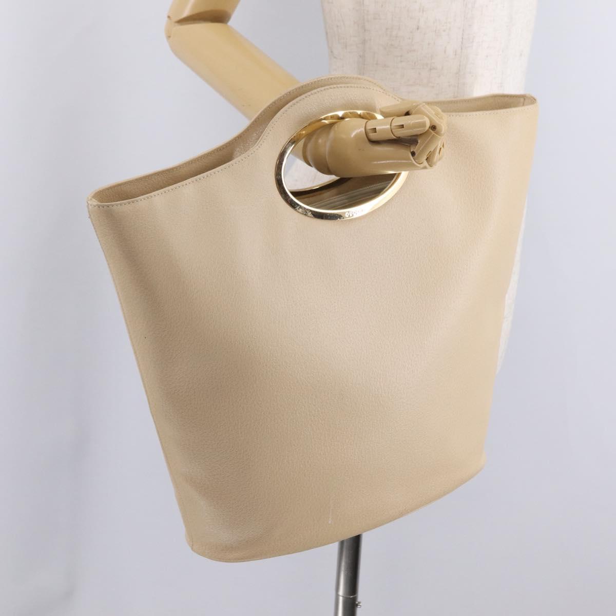 GUCCI Hand Bag Leather White Gold 002 2058 0477 0 Auth ar14378