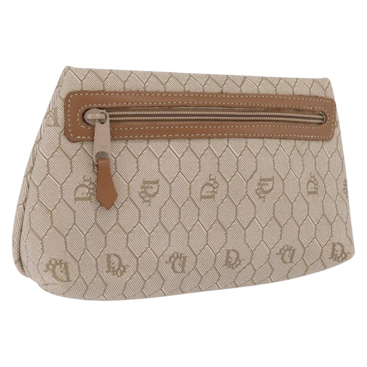 Christian Dior Honeycomb Canvas Pouch PVC Beige Auth ar14379A