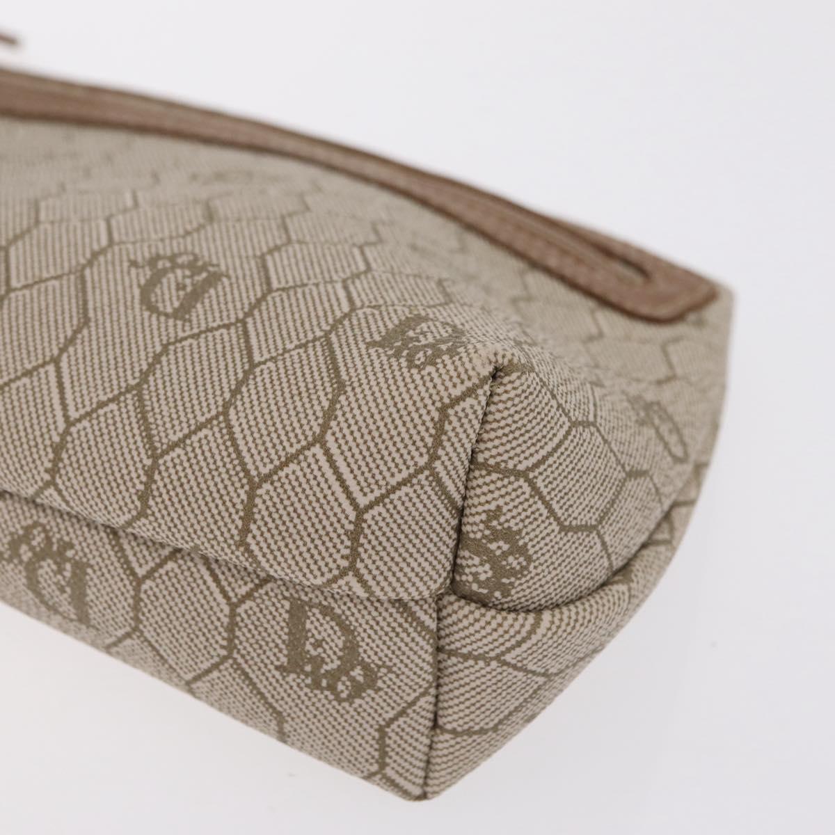 Christian Dior Honeycomb Canvas Pouch PVC Beige Auth ar14379A