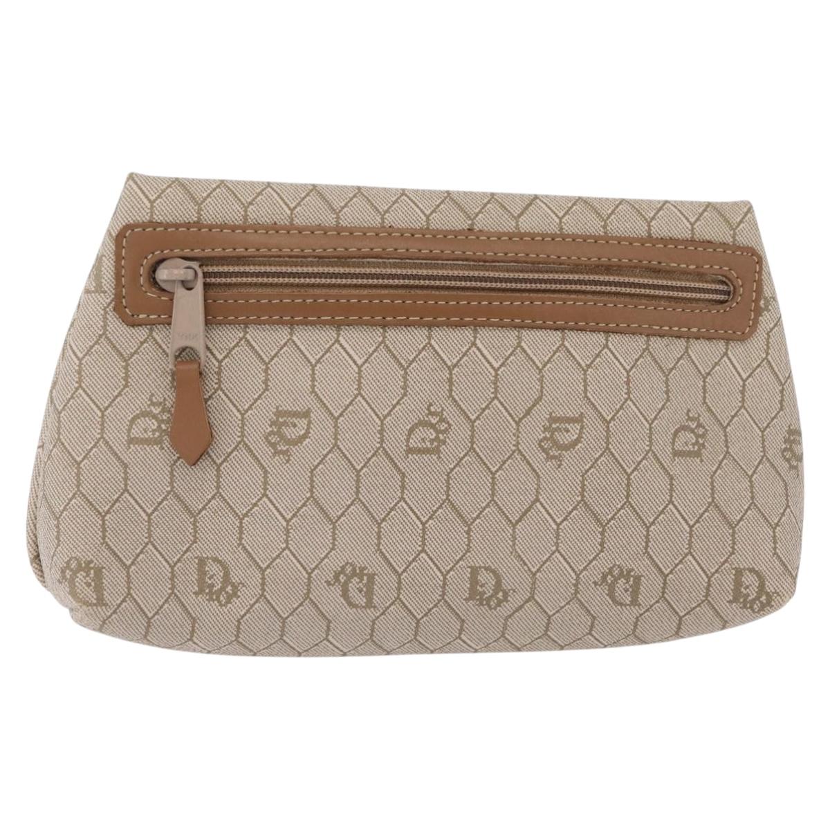 Christian Dior Honeycomb Canvas Pouch PVC Beige Auth ar14379A