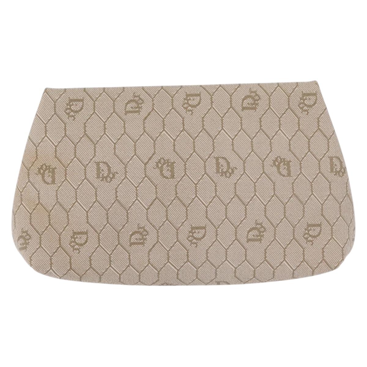 Christian Dior Honeycomb Canvas Pouch PVC Beige Auth ar14379A