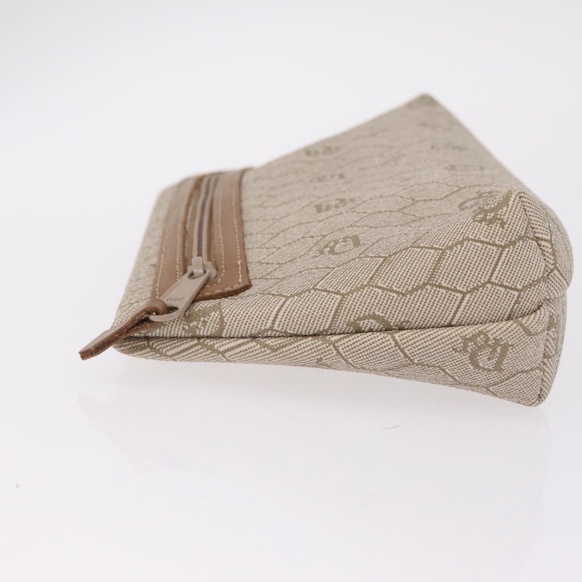Christian Dior Honeycomb Canvas Pouch PVC Beige Auth ar14379A