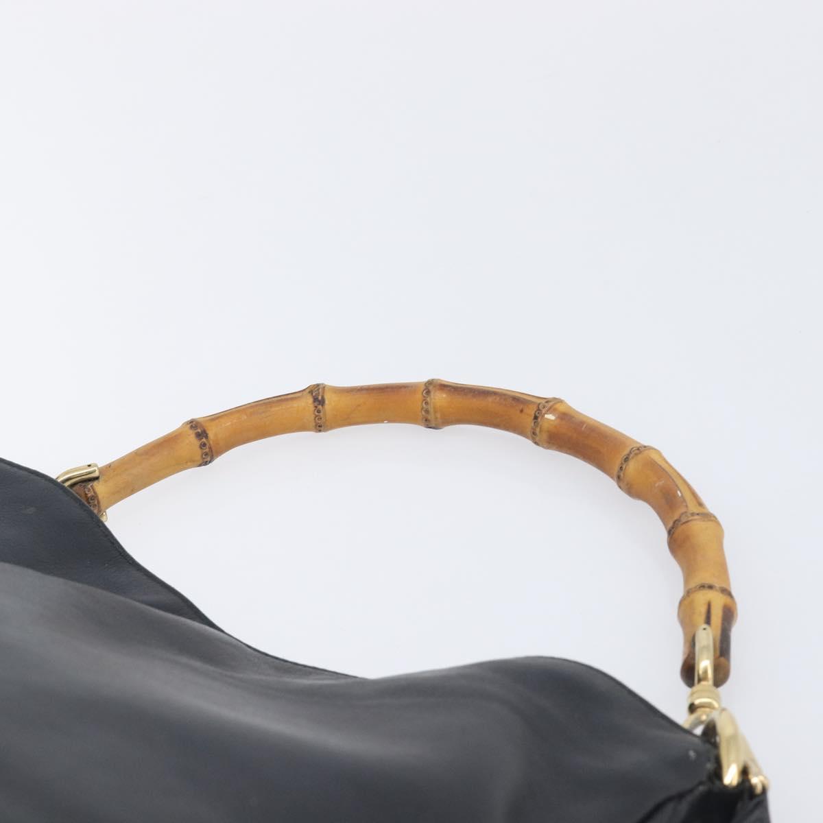 GUCCI Bamboo Hand Bag Leather 2way Black Gold 001 2113 1638 Auth ar14383